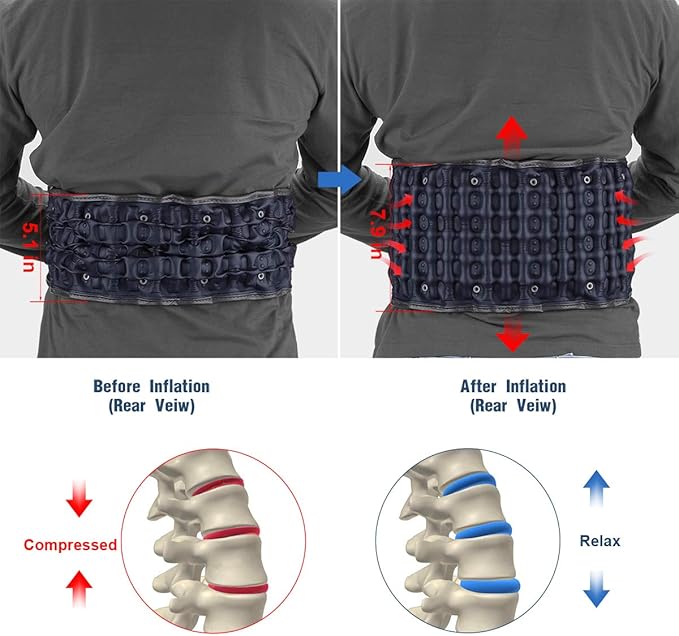Decompression Back Belt for Lower Back Pain Relief, HONGJING Spinal Air Traction Device for Man & Women, One Size Fits 29-49 Waist