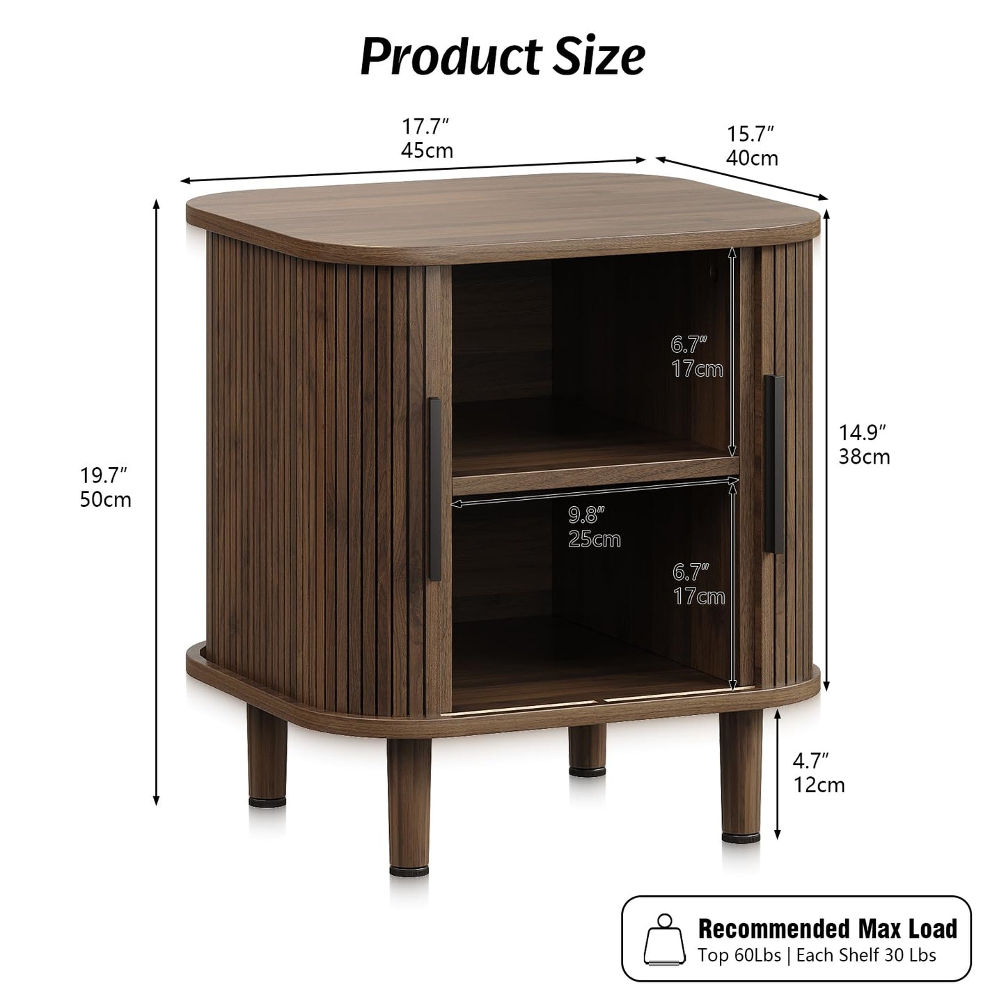 Espelism Fluted End Table with Sliding Tambour Door, Mid-Century Modern Bedside Table with Storage, Small Nightstand for Bedroom Living Room Side Table