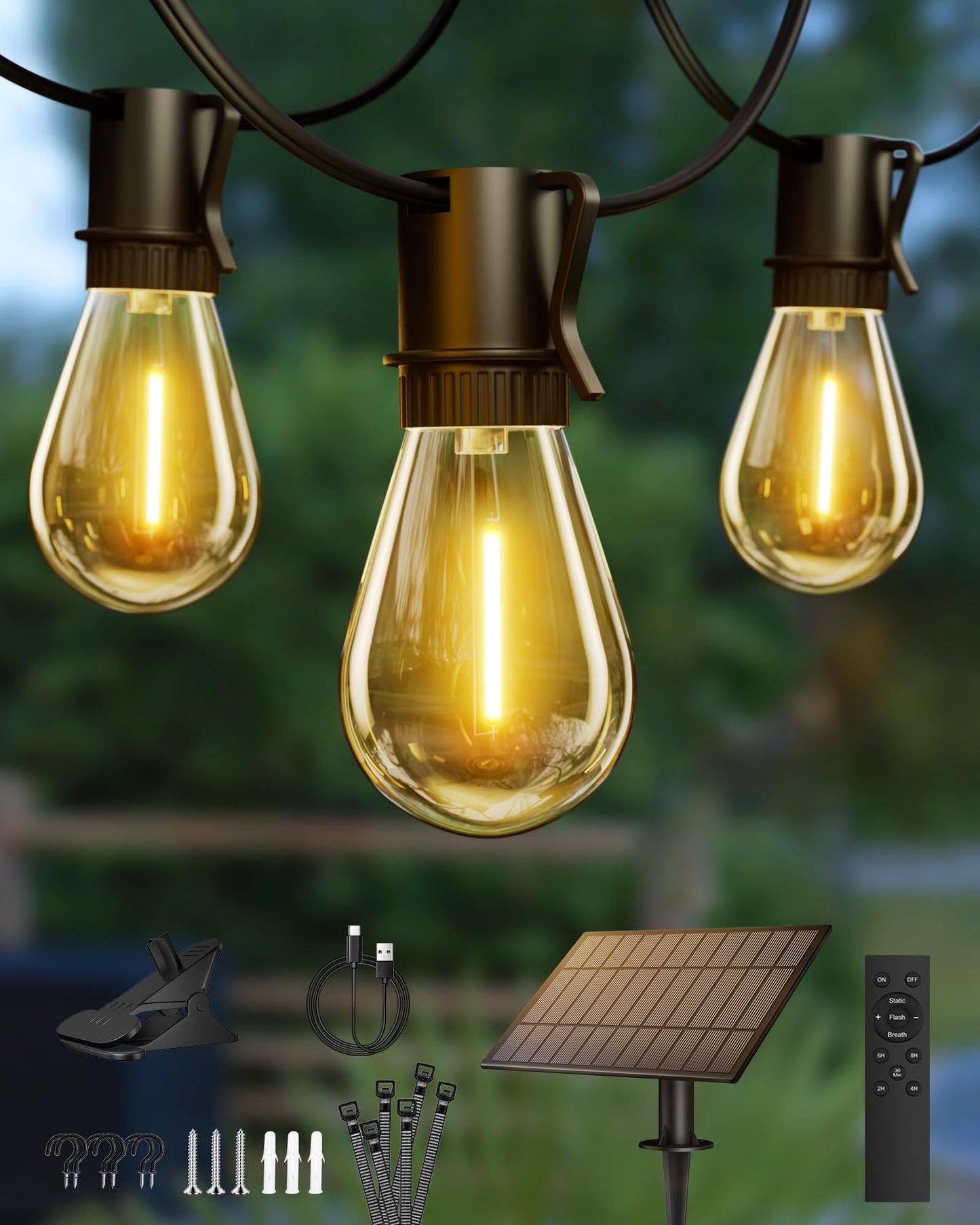 Torkase 100FT LED Outdoor String Lights with 25+2 S14 Shatterproof Bulbs, Commercial Grade Waterproof Patio Lights for Cafe Backyard Deck
