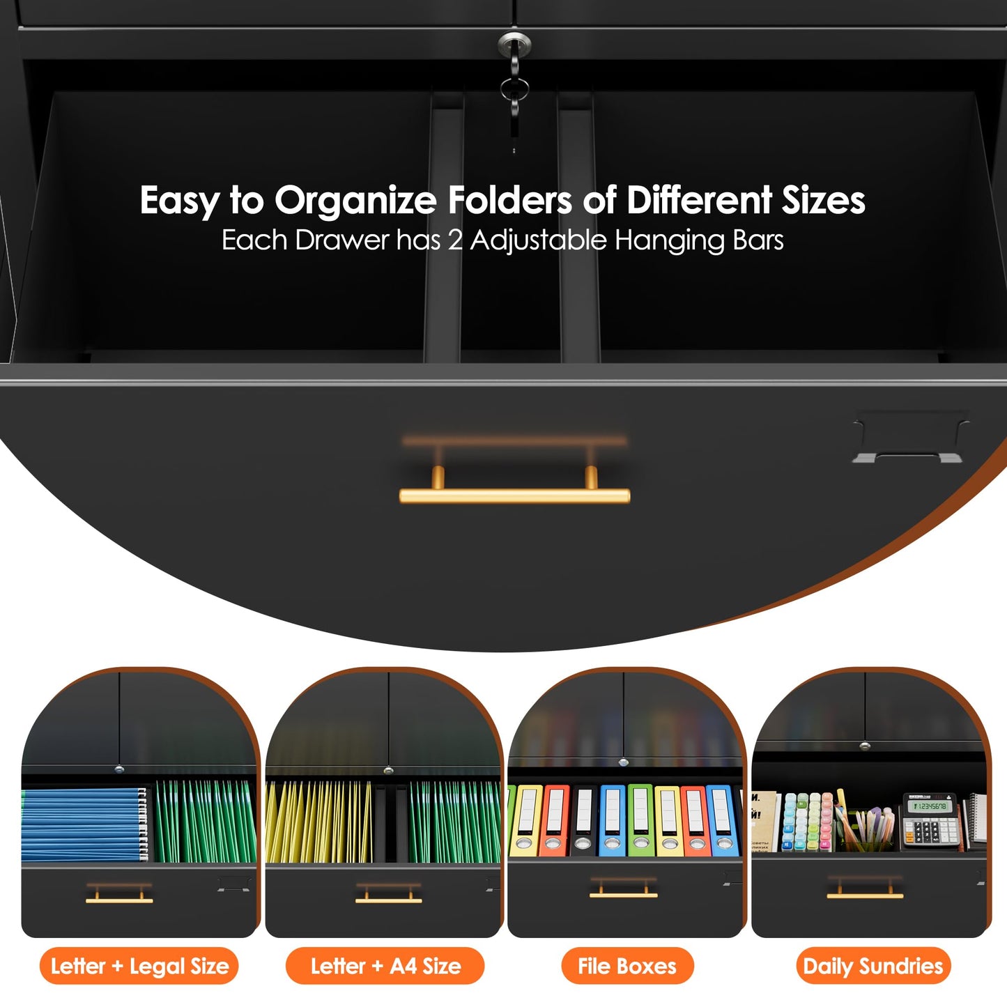 Aobabo Metal 1 Drawer Office File Cabinet with Lock and 2 Doors, Office Steel Files Cabinet with Wheels, Legal/Letter A4 Size, Assembly Required, Black