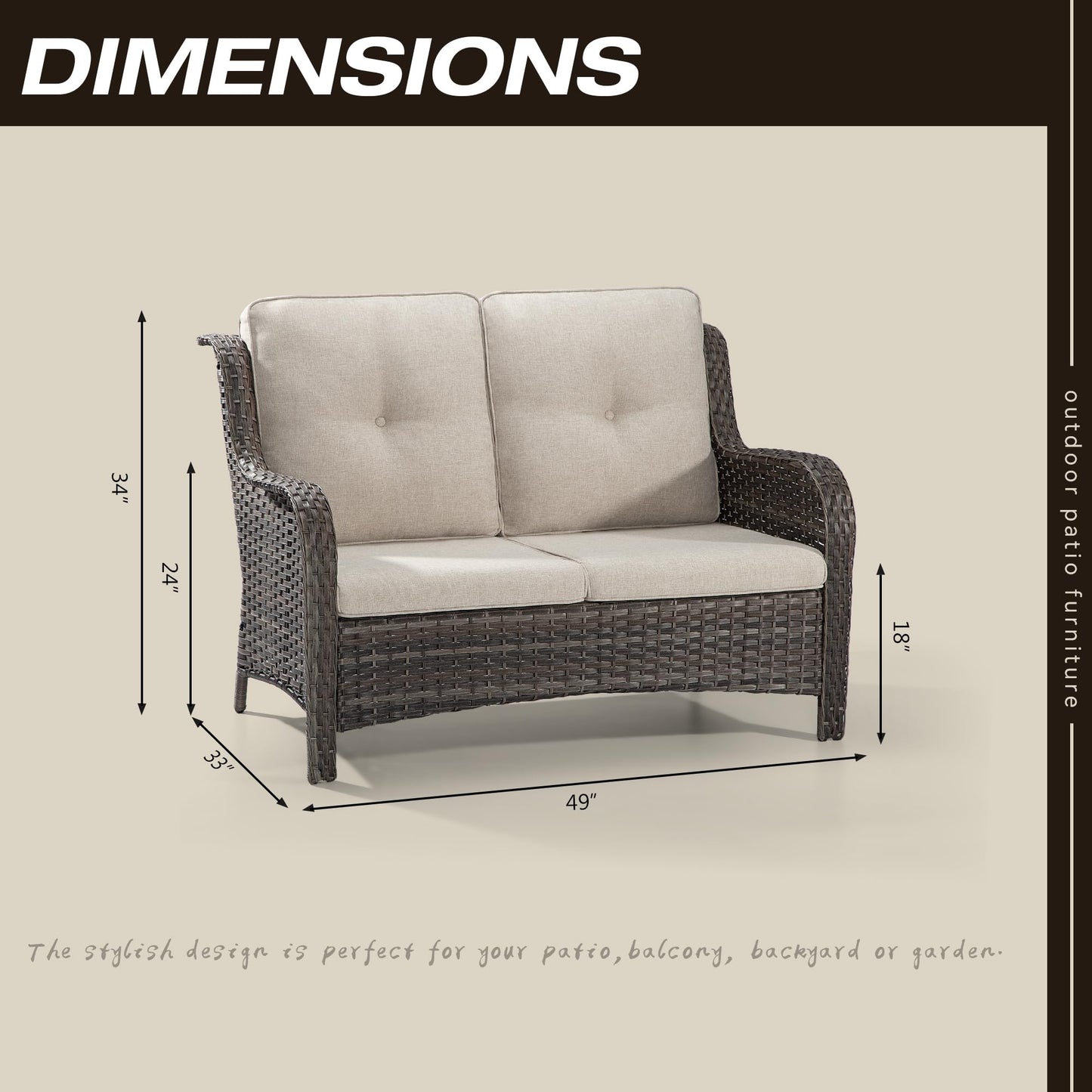 Joyside Outdoor Patio Wicker Loveseat Sofa - 2-Seater Rattan Sofa for Outside Patio Garden with Deep Seating and Olefin Cushions(Mixed Grey/Beige)