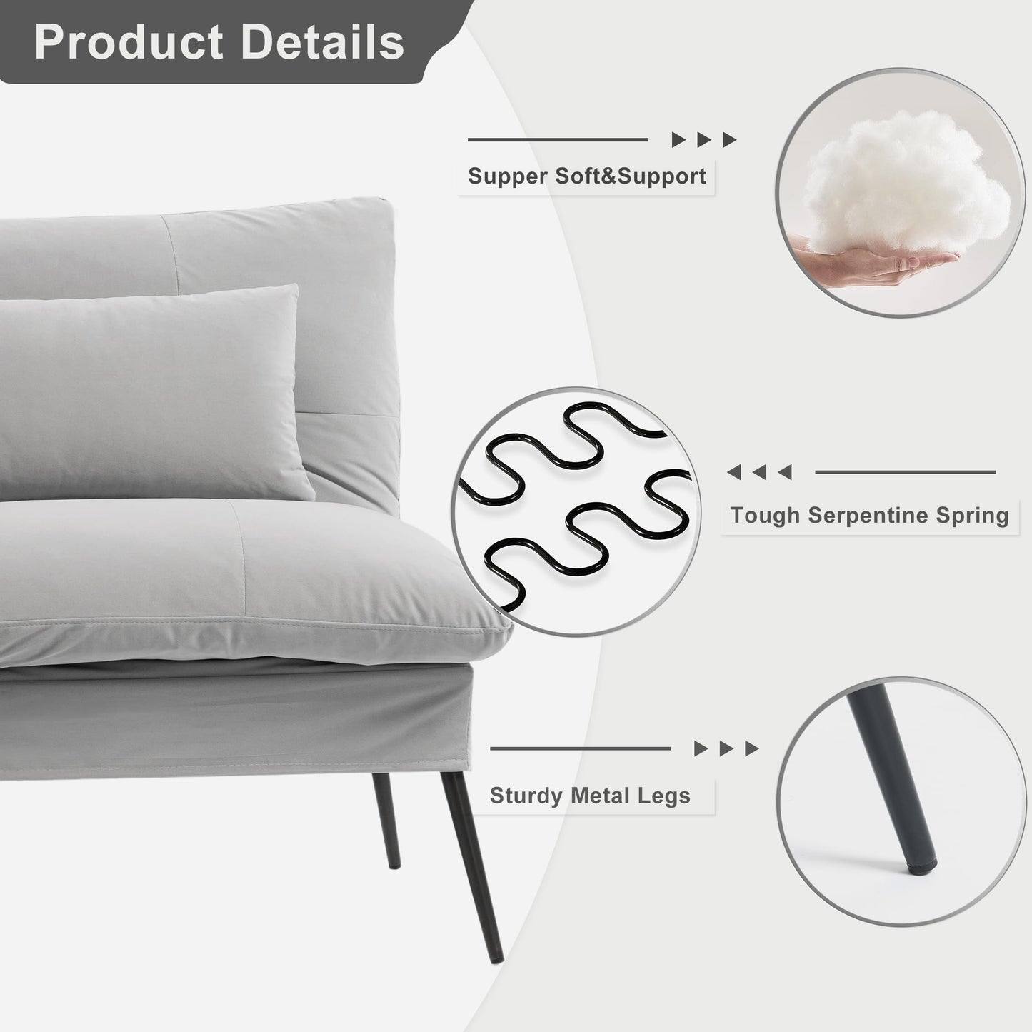 BRTHORY 3 in 1 Convertible Sofa Bed, Multi-Functional Futon Couch with Adjustable Backrest, Fabric Couch Sleeper Guest Bed for Loveseat Recliner Living Room,Light Grey