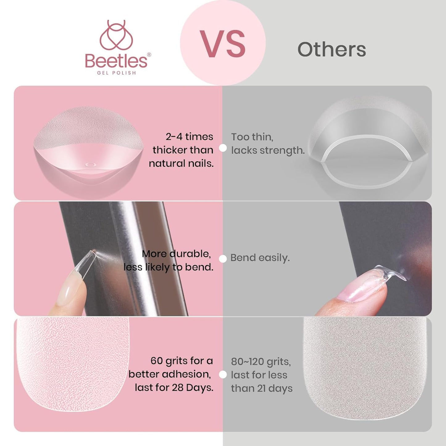 Beetles Gel Nail Tips Long Square 10 Sizes, 288Pcs Pre Shaped Half Matte Press On Nails Gelly Tips False Nails for Gel Nail DIY Art Nail Extensions Acrylic Nails Gift