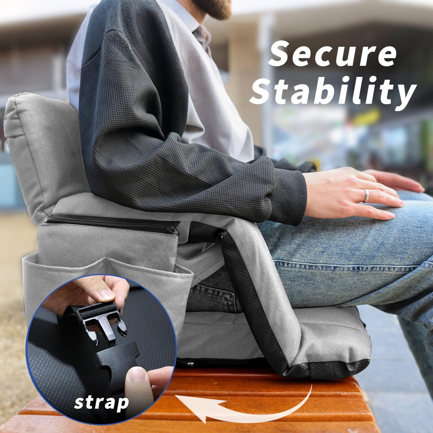 Stadium Seats with Back Support,Wide Stadium Chairs with Back and Cushion, Sofa Style Bleacher Chairs, 6 Reclining Positions, Extra Thick Bleacher Seat for Sports Events (Grey-1 Pack,Wide|22.5")