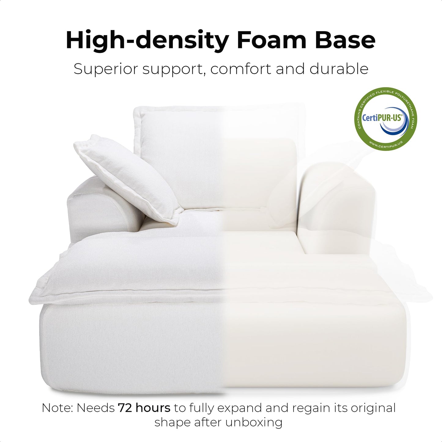 LIKIMIO 50" Oversized Chaise Lounge Sofa Bed, Recliner Chair with Ottoman for Living Room, Small Space, Cloud Comfort, Chenille Upholstered, White