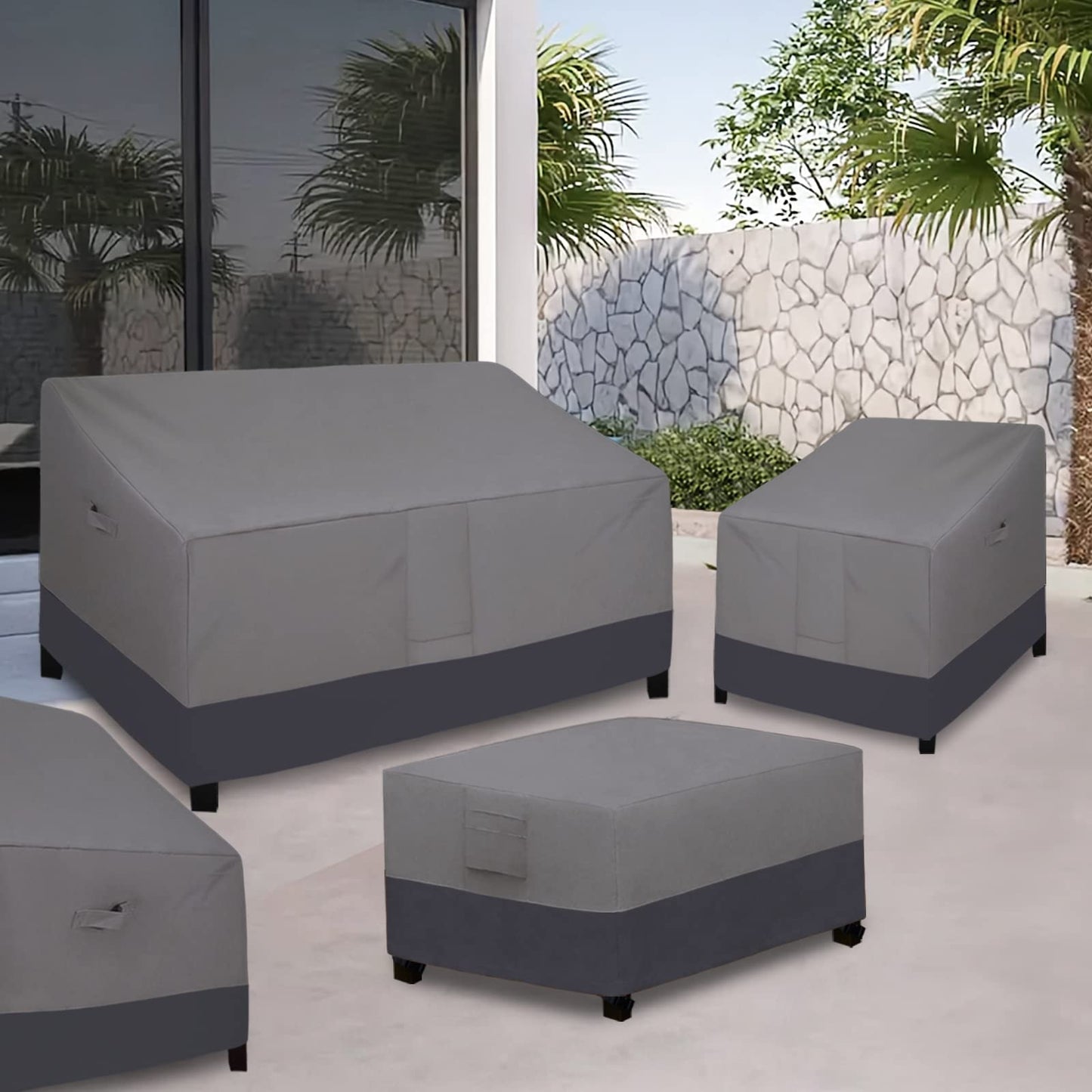 Easy-Going Patio Coffee Table Cover - Small Outdoor Rectangular Table Cover, UV Resistant Waterproof - Gray/Dark Gray (48" L x 28" W x 16" H)