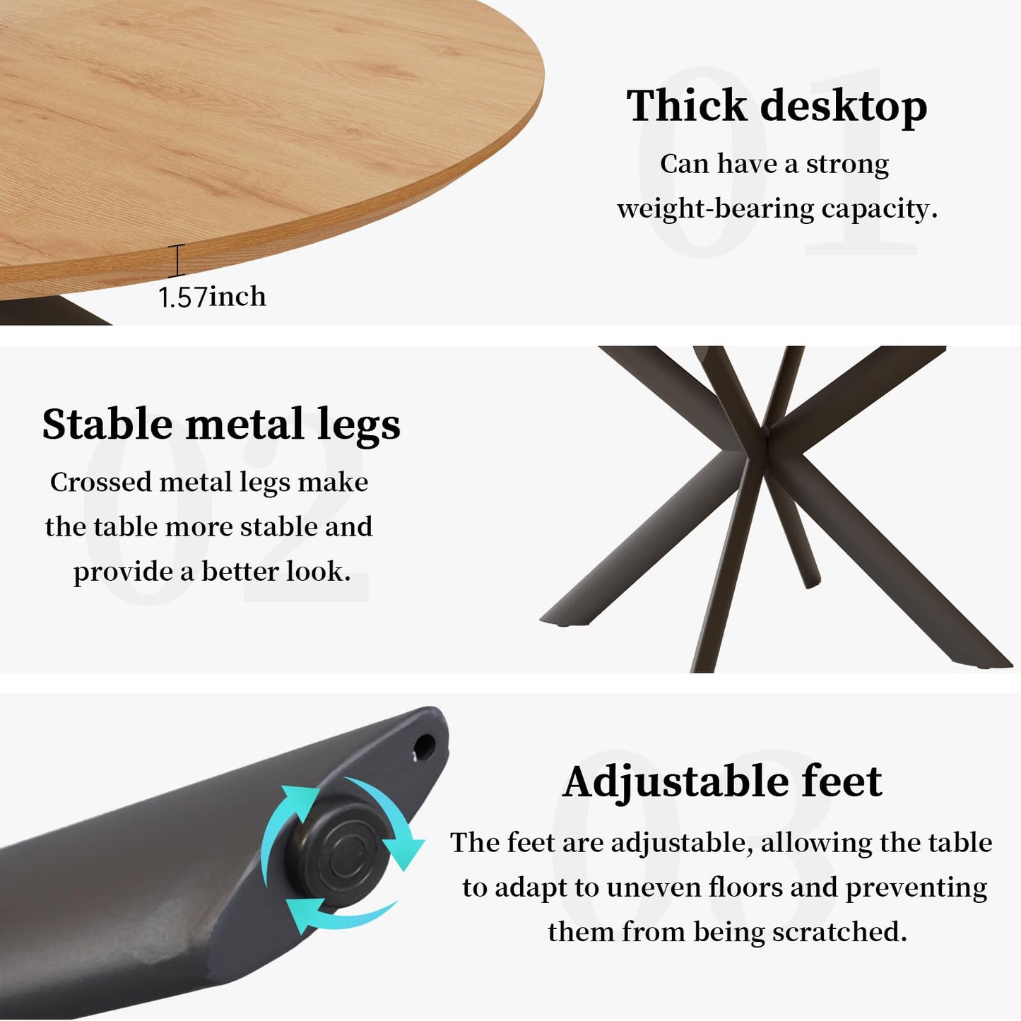 HIPIHOM 43.2"-59.1" Extendable Round Dining Table, Mid Century Modern Wooden Round Table, Leisure Oak Coffee Table,Saving Space