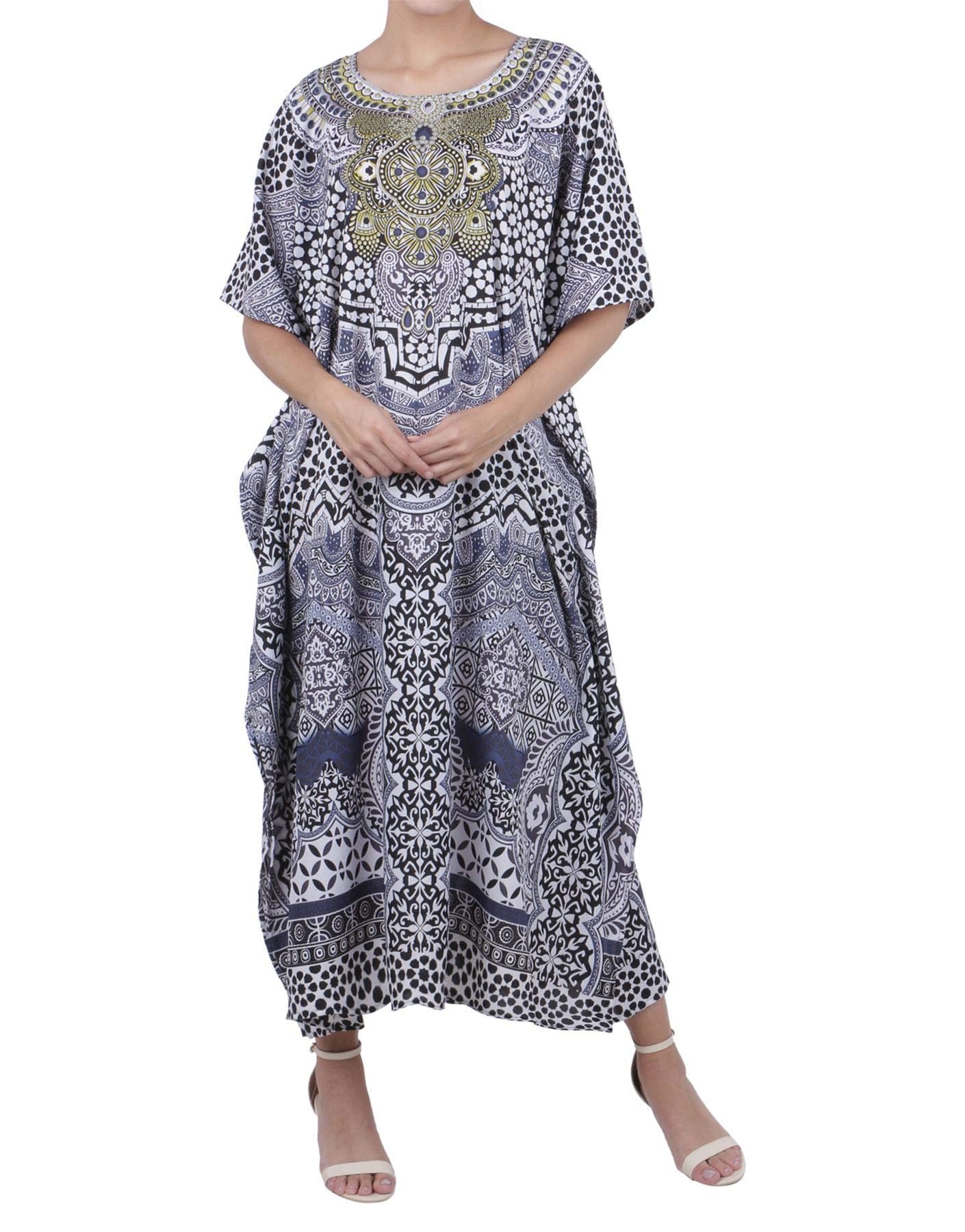 Miss Lavish London Elegant Black Kaftan Dresses for Women - Versatile Beach Coverups Plus Size African Dubai & Moroccan Kaftans - Ideal for Loungewear & Swimwear Modern Caftans Long Dresses, 3X-Large