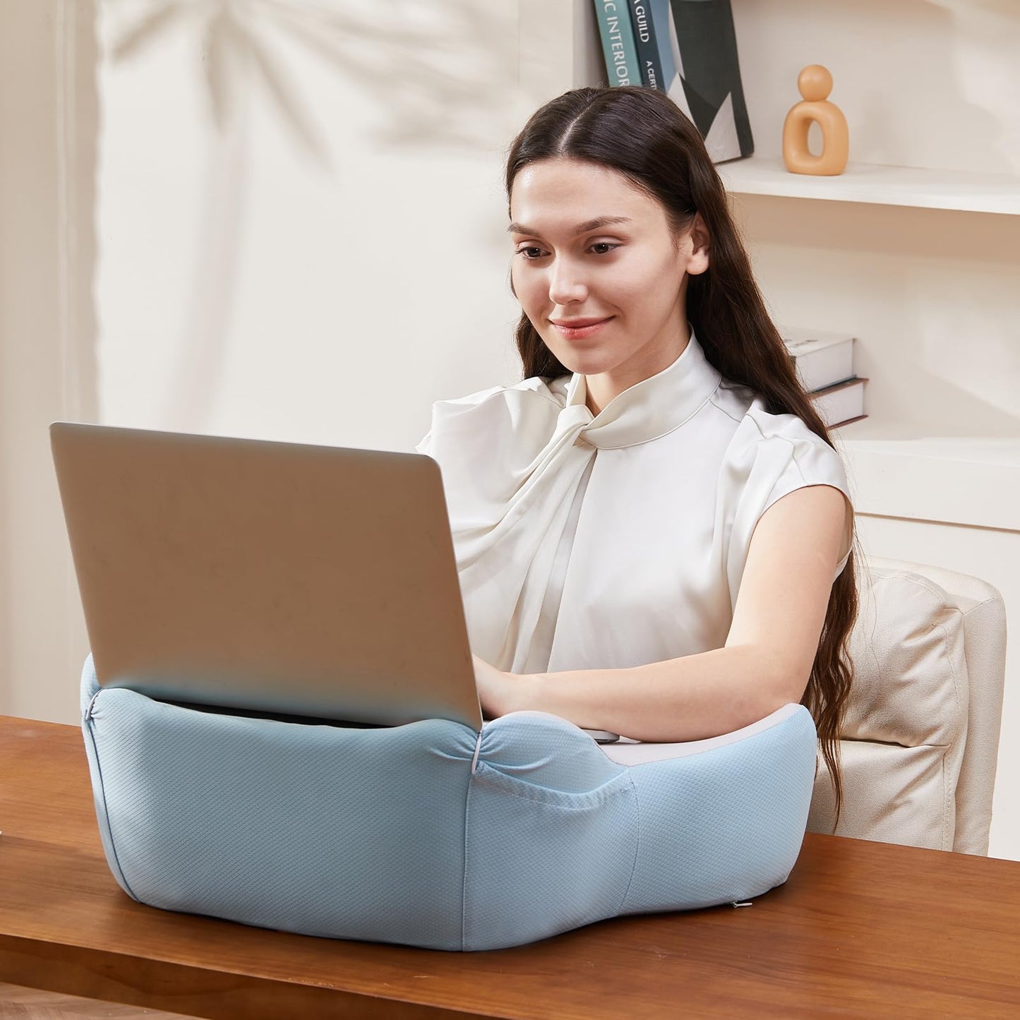 comehealthy Reading Pillow, Lap Desk, Laptop Lap Desk, Laptop Stand for Bed, Arm Rest Pillow, Memory Foam Gaming Pillow for Reading, Working, Gaming in Bed Couch Floor (Blue-Grey)