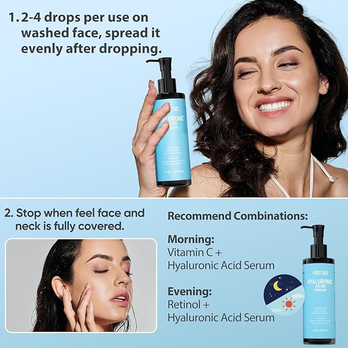 Hyaluronic Acid Serum for Face with Vitamin B5, C, E & Niacinamide, Hydrating & Plumping Face Serum for Sensitive Skin, Fragrance-Free 8.45 Fl Oz