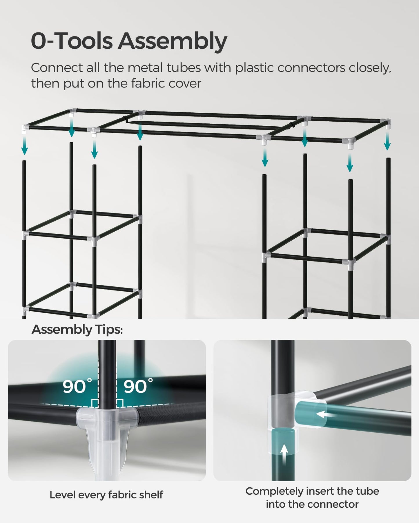 SONGMICS Closet Wardrobe, Portable Closet for Bedroom, Clothes Rail with Non-Woven Fabric Cover, Clothes Storage Organizer, 59 x 17.7 x 69 Inches, 12 Compartments, Black ULSF03H