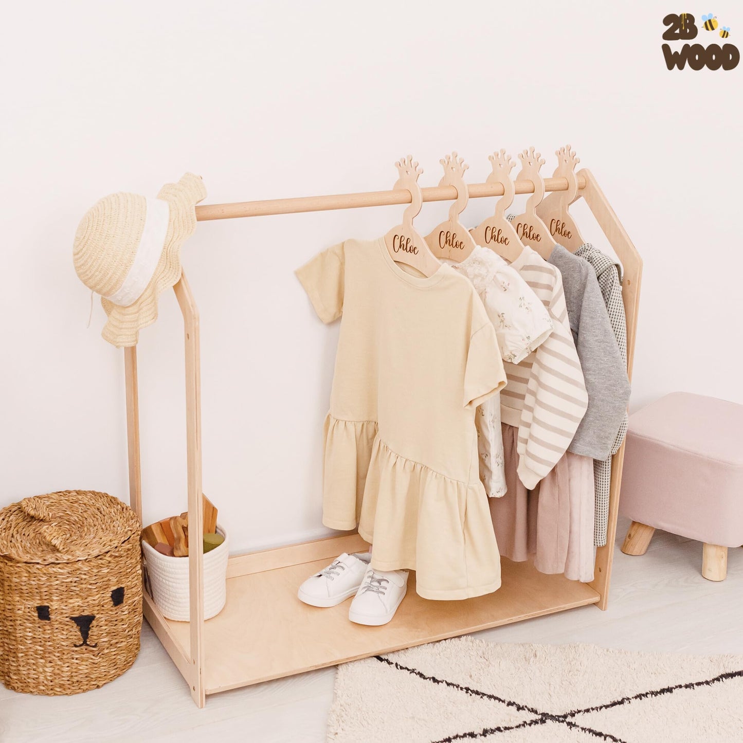 Personalized Small Clothes Rack for Hanging Clothes - Kids Dresser Dress Up Rack For Little Girls Clothing Rack for Kids Boys Toddler - Montessori Shelf Wardrobe Closet For Baby Clothes Kids Furniture