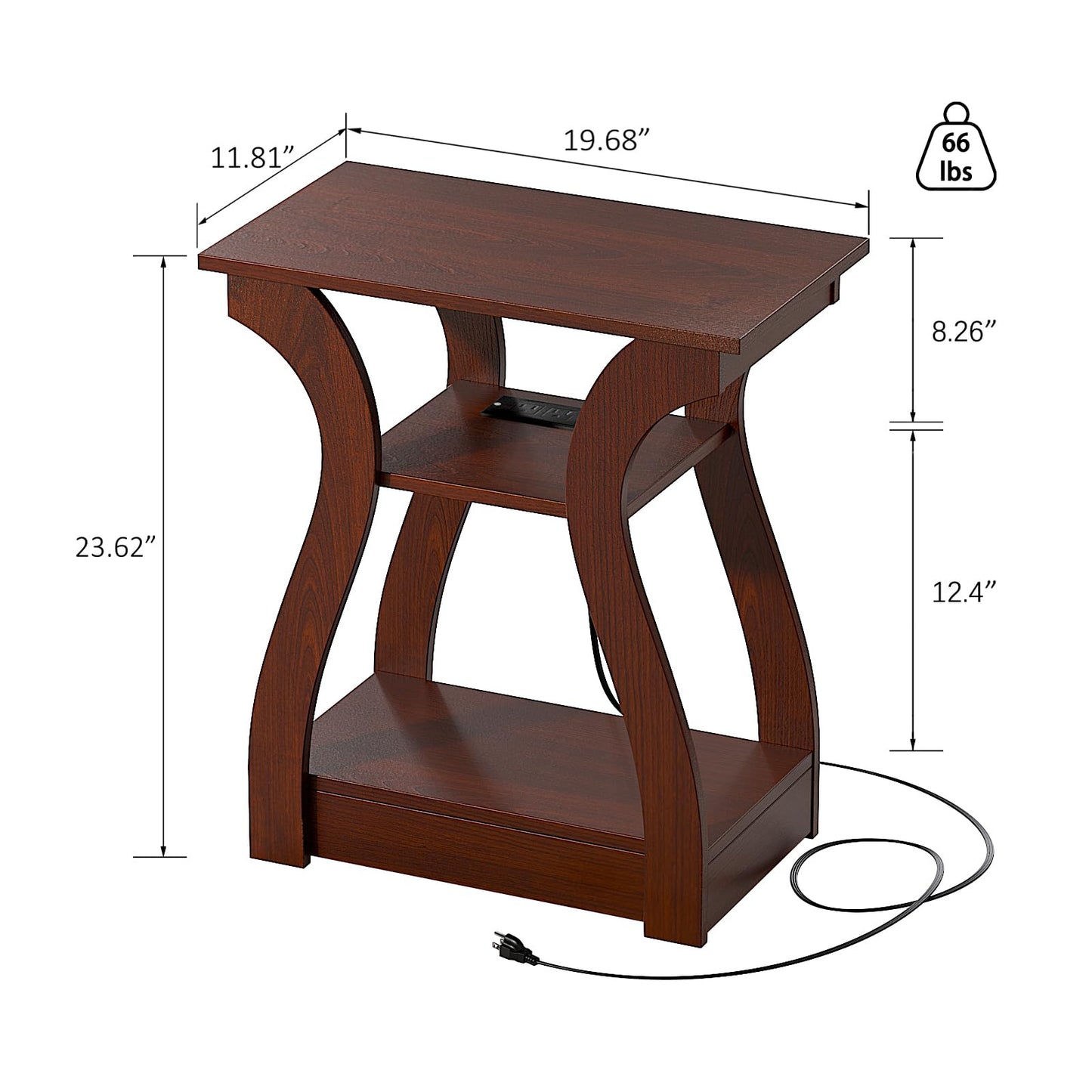 FROMJBEST End Tables Living Room Set of 2,Cherry End Table with Charging Station,Side Table, Nightstand for Bedroom, 3 Tier End Table with Storage Shelf for Living Room(Cherry)