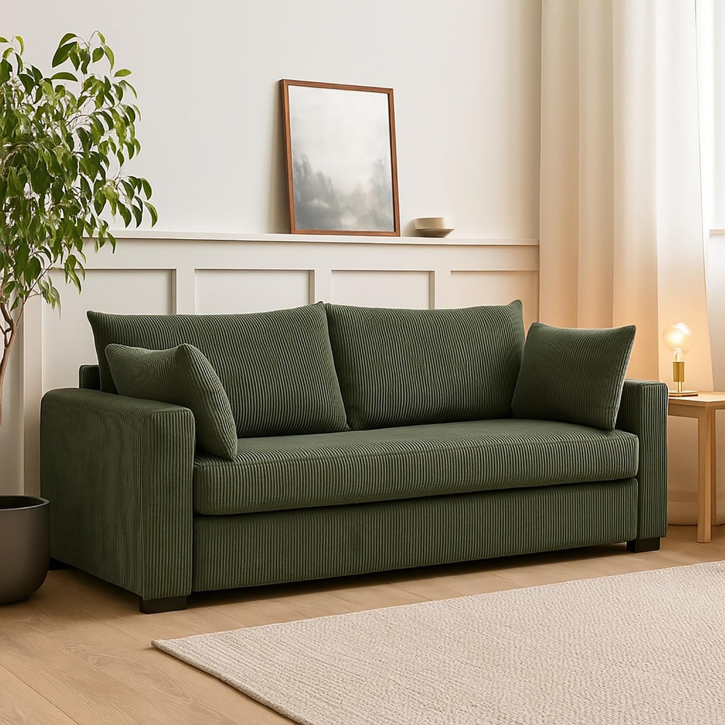 TBCOPTO 79” Cloud Loveseat Sofa, Modern Comfy Corduroy Couch with Deep Seats, Spring Cushions & Solid Wood Frame, Upholstered Love Seat Couches for Small Spaces Living Room, Bedroom, Apartment, Green