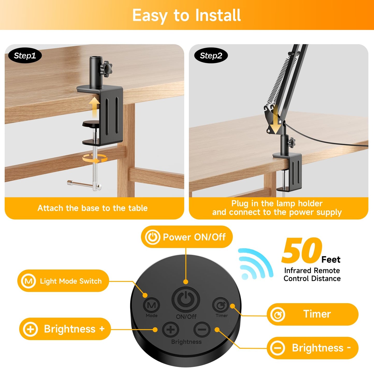 SKYLEO Led Desk Lamp for Home Office - 2400LM Ultra Bright Desk Light -Eye Caring Desk Lamp with Clamp - Adjustable Office Lamp with Remote Control- Easy Installation - 24W Black