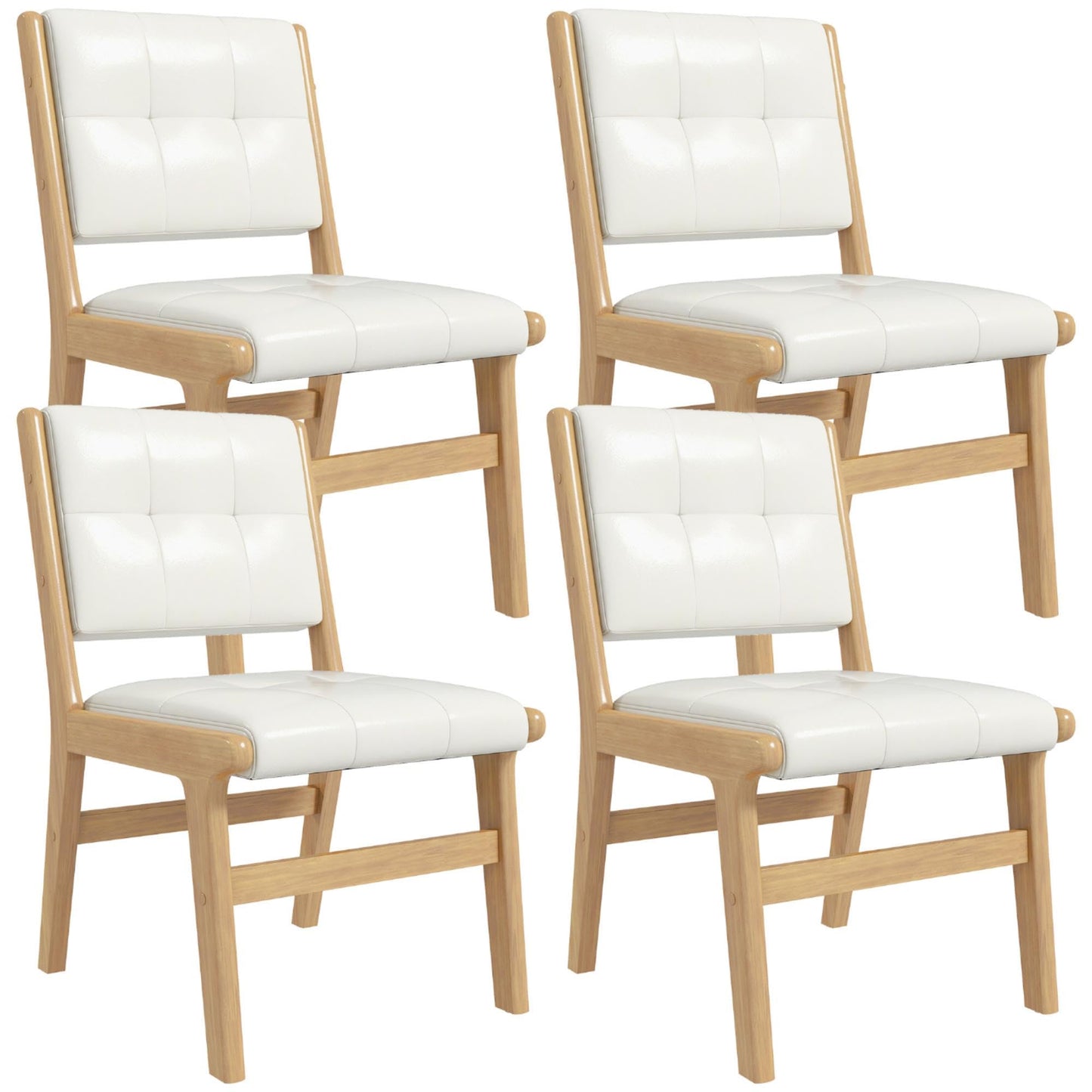 civama Faux Leather Dining Chairs Set of 4, Dining Room Armless Kitchen Chairs with Comfy Back, Solid Wood Frame & Upholstered Cushion for Living Room, Cafe and Restaurant, White
