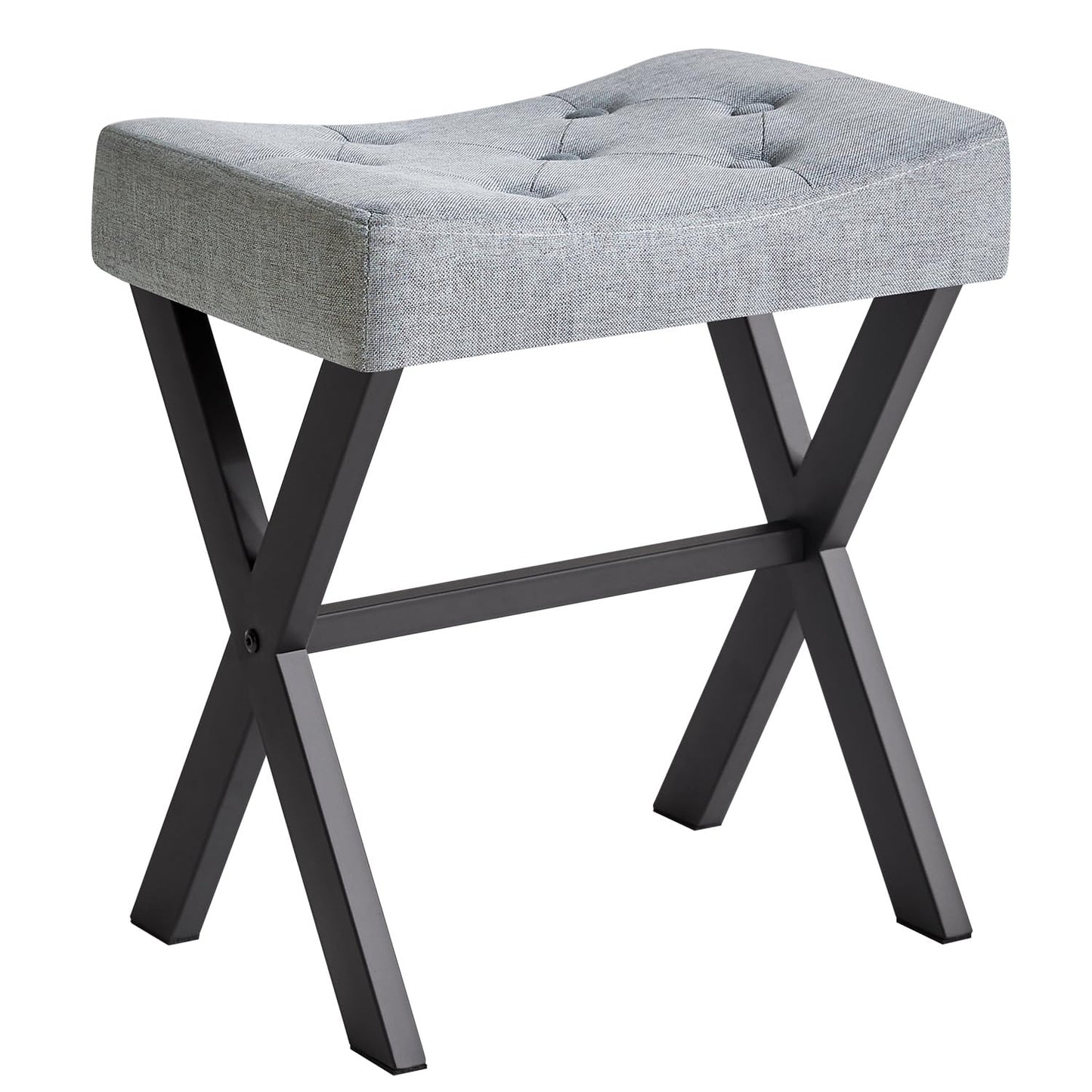 IBUYKE U-Shaped Linen Vanity Stool, Square Makeup Chair with X-Leg, Ottoman Seat Footrest Stool, Multi-Use as Small Side Table, for Bedroom, Living Room, Blue Gray WBD018L