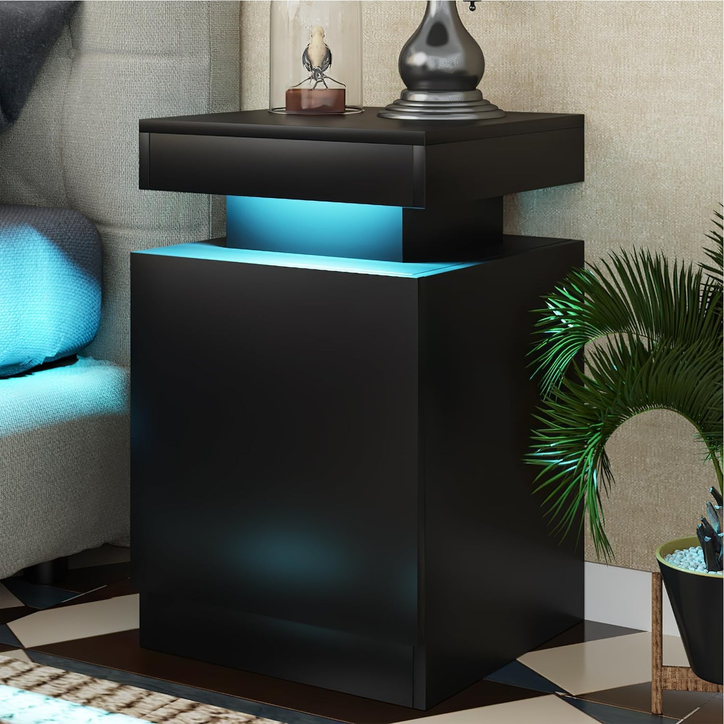 oneinmil 3-Piece Living Room Table Set Includes A 70'' Modern Fireplace TV Stand with 36'' Electric Fireplace, 2 Side Tables with Storage Space for Living Room, Bedroom, Black