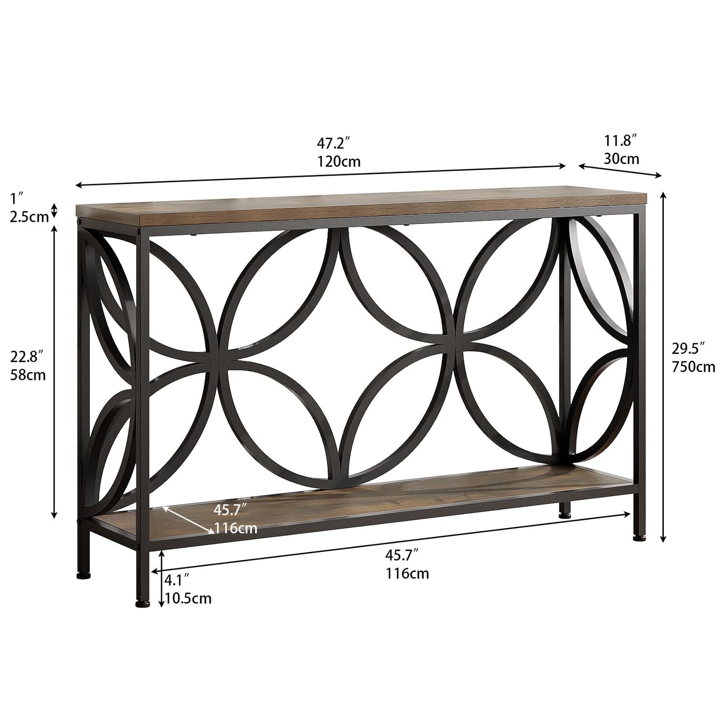 GiftGo Narrow Sofa Table 47.2 Inch, Industrial Sofa Table Behind Couch, Vintage Entry Console Table with Storage for Entryway, Living Room, Foyer, Elegant Design (Rustic Brown, 47.2)