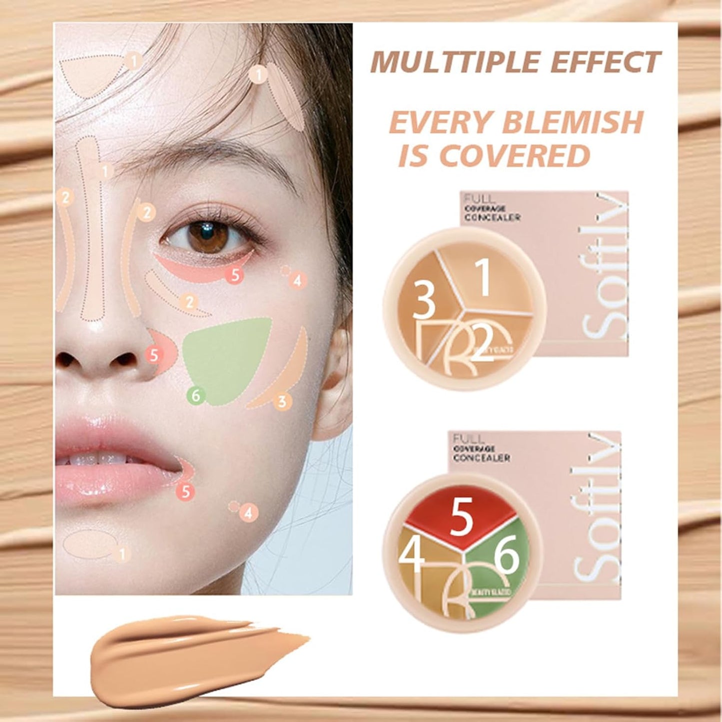 Foundation Concealer Palette + Color Corrector Palette, Light Color Combination Cosmetics Cream Highlighting Palette, Cover Dark Circles, Bruises, Age Spots, Blemish, Vegan & Cruelty Free