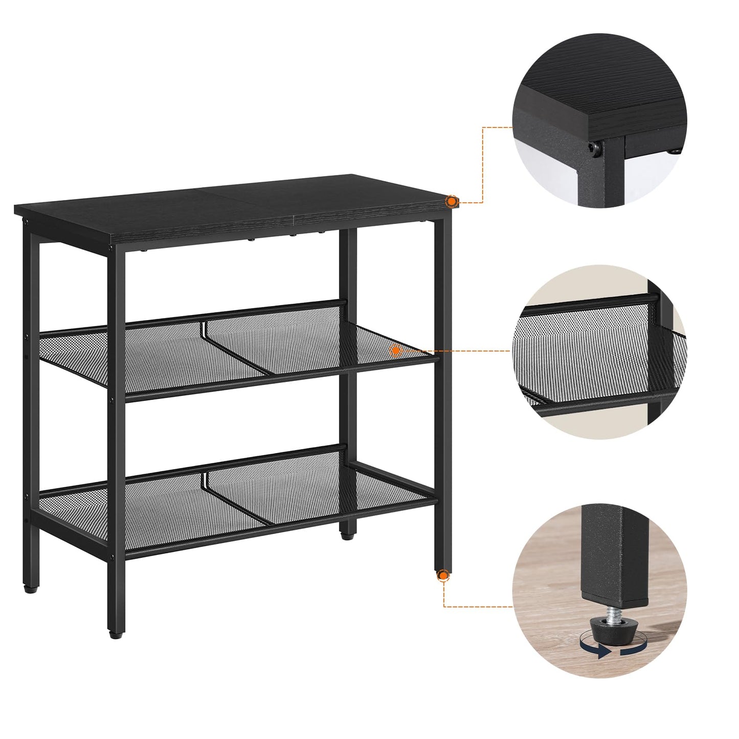 HOOBRO Black Side Table, 3-Tier Metal Side Table, Small Black Table with 2 Flat or Slant Adjustable Shelves for Small Spaces, Hallway, Living Room, Bedroom, Sturdy, Easy Assembly, Black BB23BZ01G1