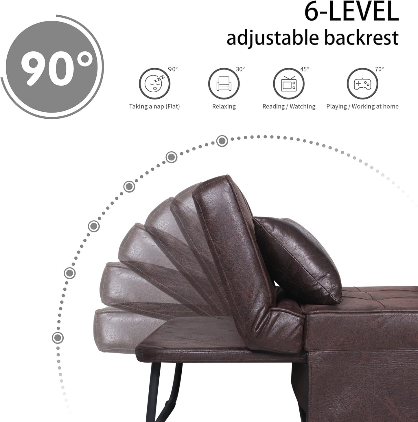 BIGSYY Sofa Bed, 4 in 1 Multi-Function Folding Ottoman Breathable Linen Couch Bed with Adjustable Backrest Modern Convertible Chair for Living Room Apartment Office, PU Imitation, Brown