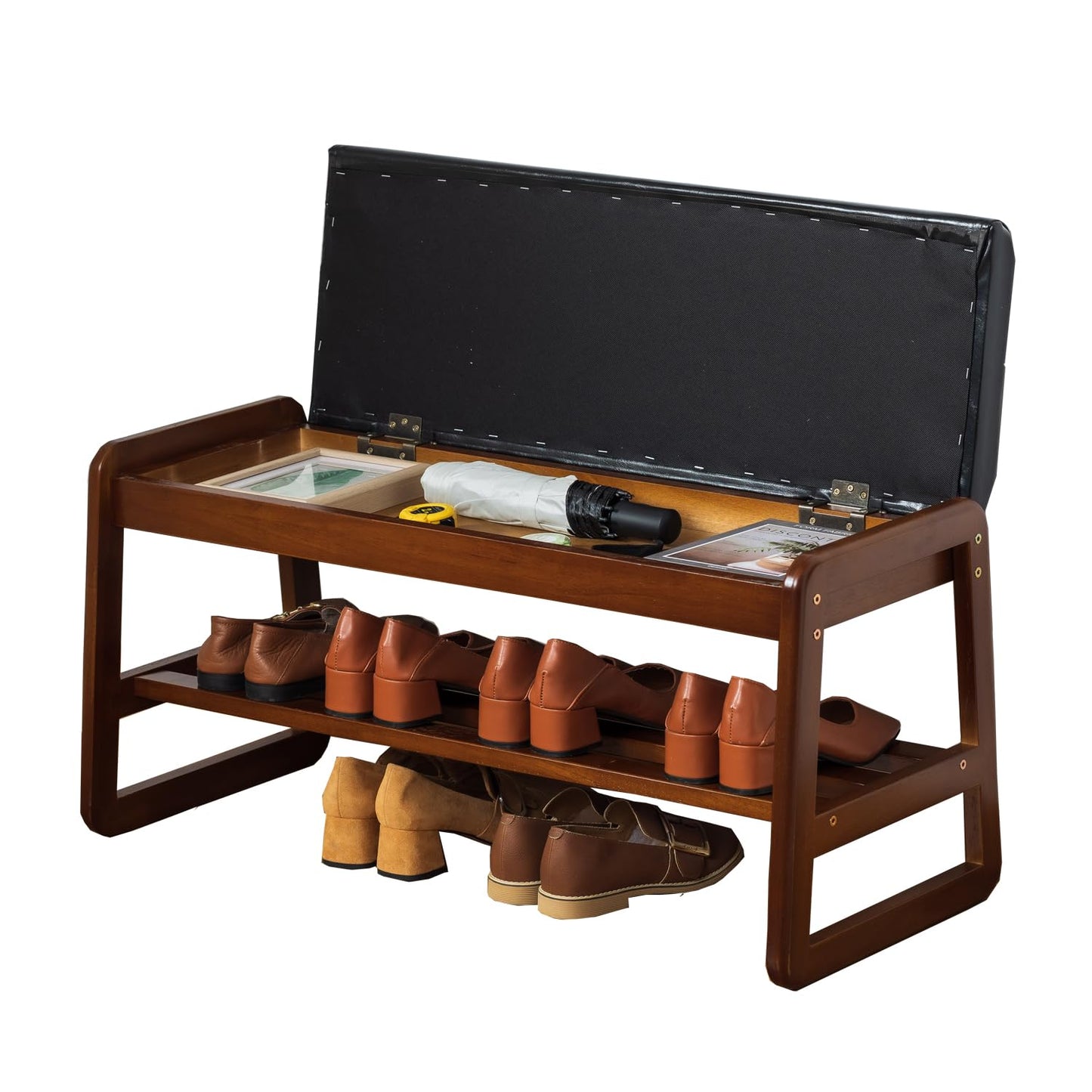 latifolia Shoe Rack Bench, Entryway Shoe Bench with Cushion, Flip-Open Storage Compartment, 2-Tier Shoe Organizer(Black,31.50''L)