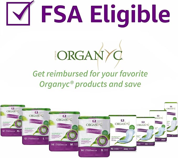 Organyc - 100% Organic Cotton Inside and Out Incontinence Pads for Bladder Leaks - Certified Odor Control, FSA/HSA Eligible, Moderate Flow, Regular Absorbency, 20 Count…