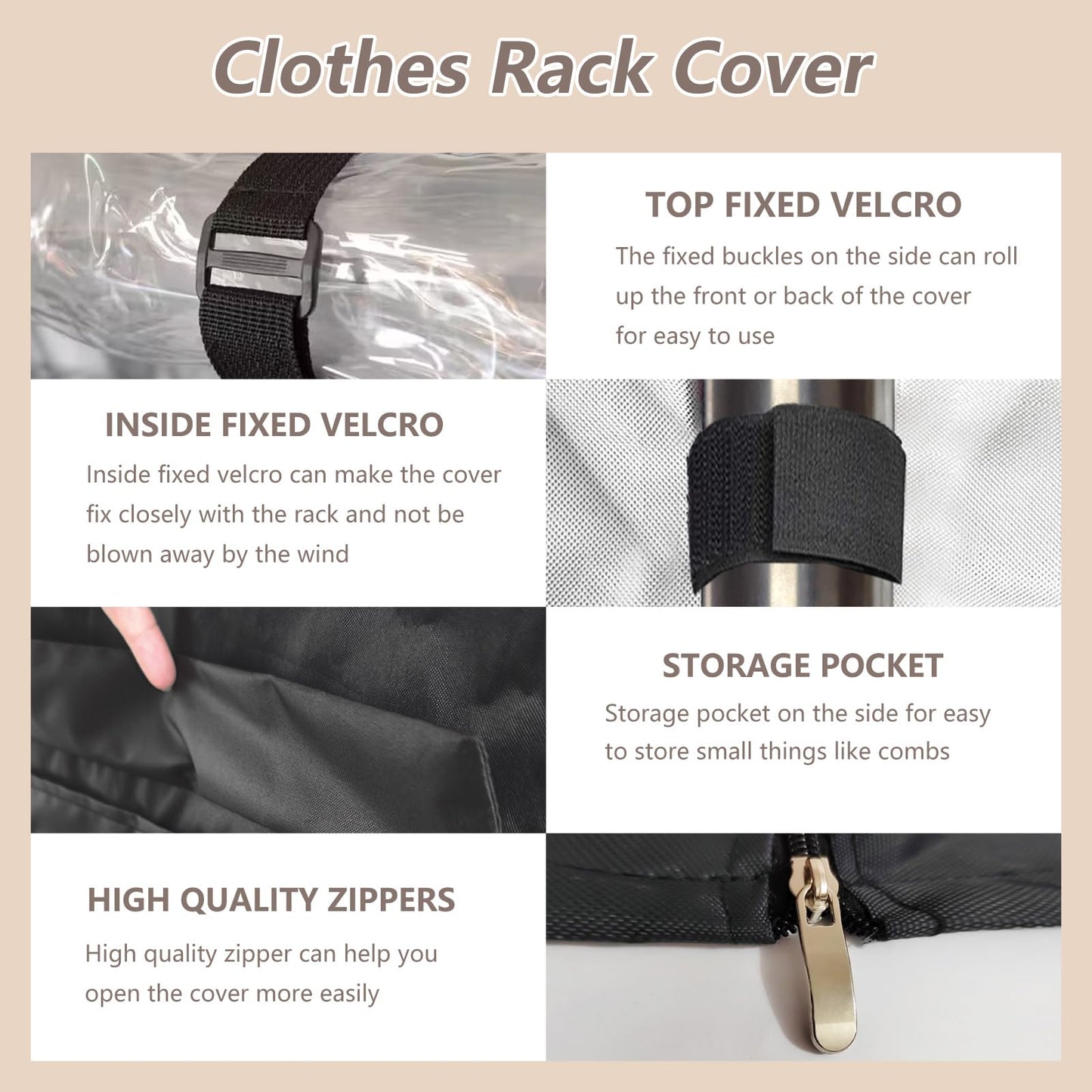 Rileytee Garment Rack Cover,600D Heavy Duty Waterproof Clothing Rack Cover,Clothes Rack Cover with Zipper for Metal Garment Rack(Black,46"W x 18"D x 80"H,Cover Only）