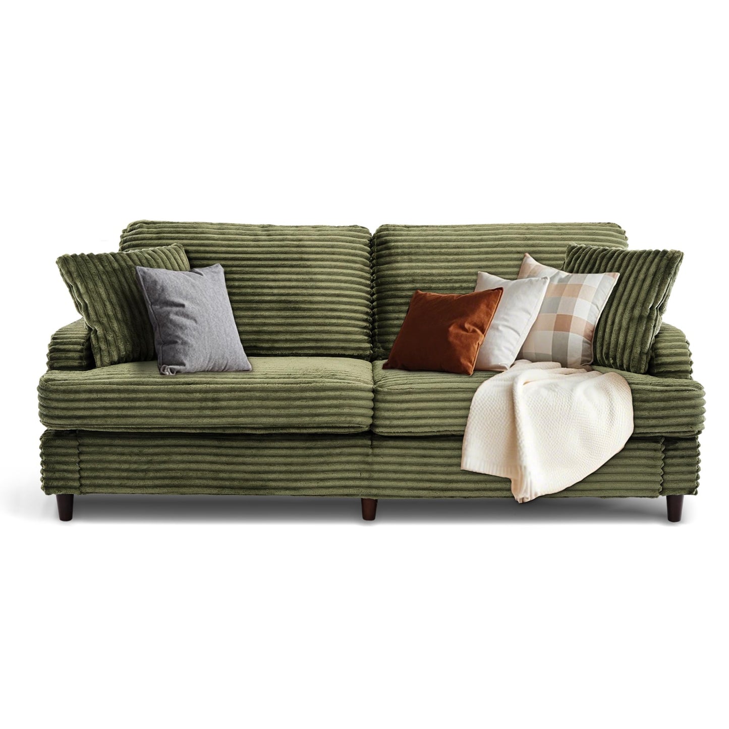 Ribilake 80 Inch Sofa Couch, Comfy Love Seat Couches for Living Room, Mid Century Modern Oversized Two Seater Couch, Plush Corduroy Deep Seat Sofas for Bedroom, Small Space Apartment, Green