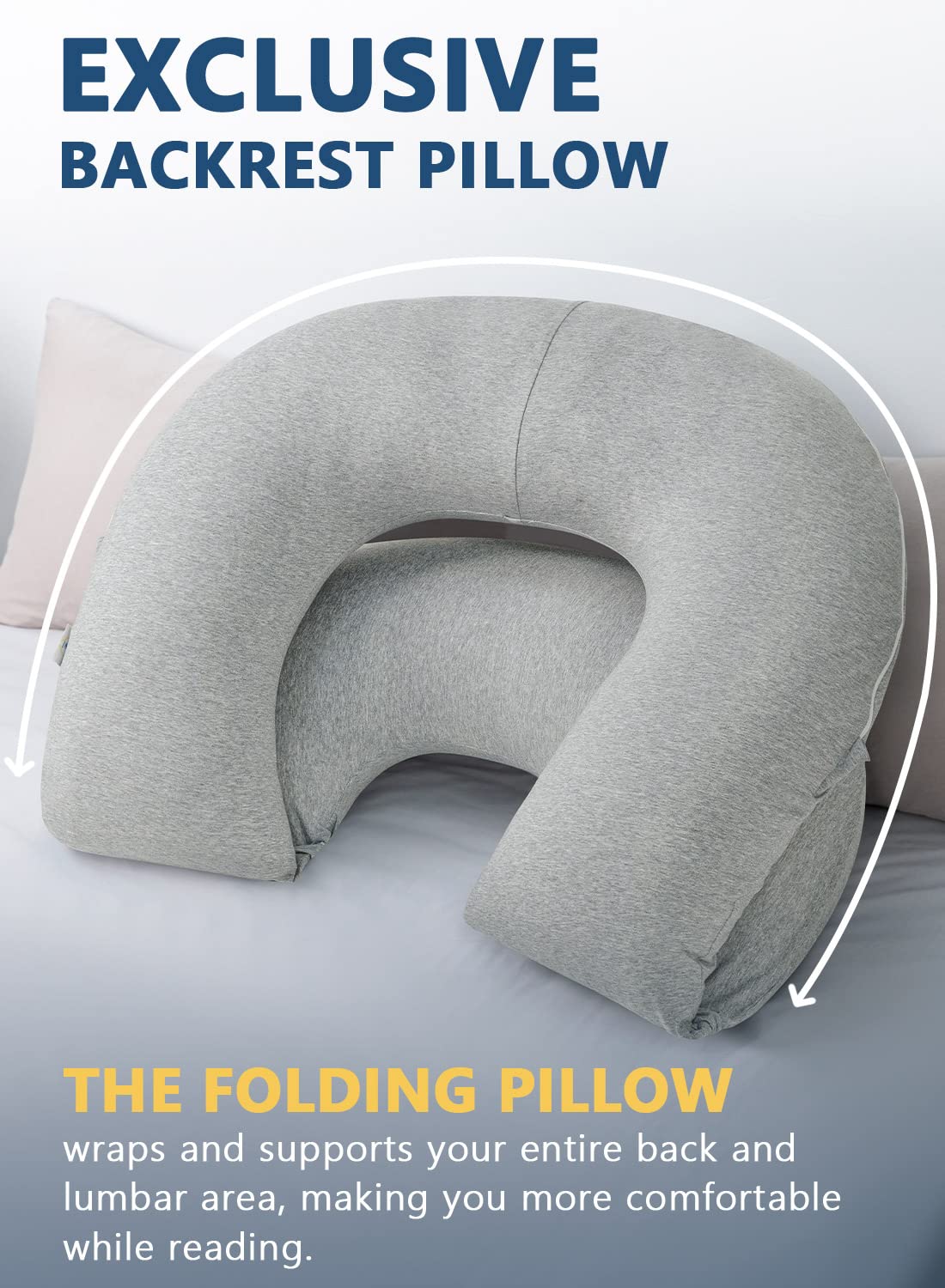 INSEN Reading Pillow, Back Pillow for Sitting in Bed for Reading, Nurse & Relax, Reading Pillow for Adults, Moms & Kids, Sit Up Pillow for Bed, Grey Jersey