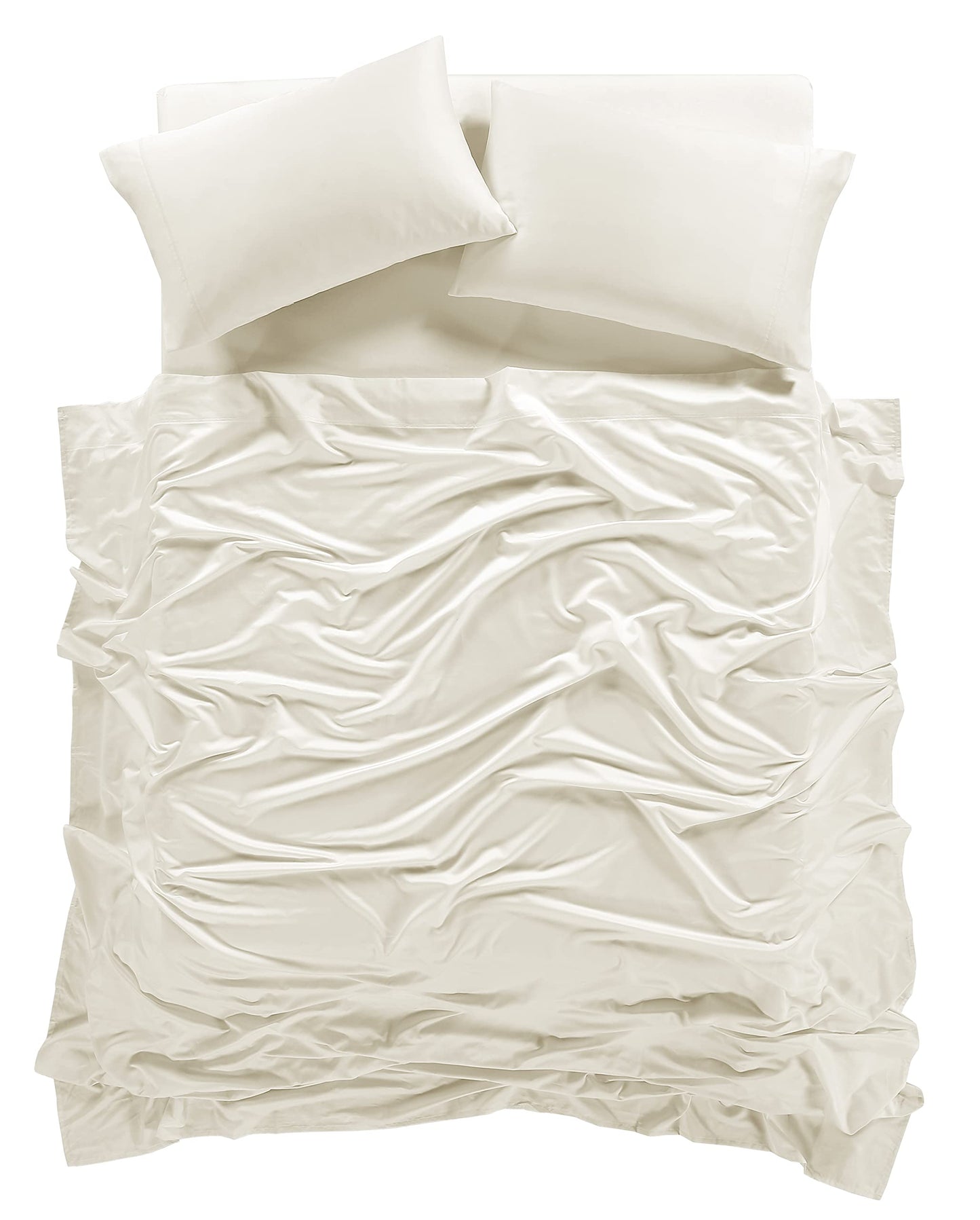 ELINEN 100% Supima Cotton Sheets 600 Thread Count,Bed Sheet Set King Size Sheets 4 Pieces,Soft & Silky Sateen Weave, Fits Mattress Up to 18",Deep Pocket, Breathable & Fade Resistant(Ivory,King)
