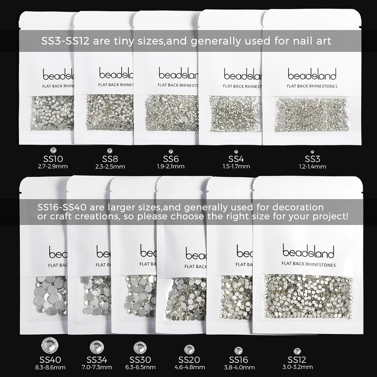 Beadsland 1440pcs Flat Back Crystal Rhinestones Round Gems for Nail Art and Craft Glue Fix, Fuchsia,SS10,2.7-2.9mm