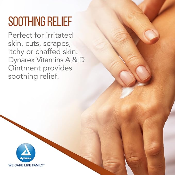 Dynarex Vitamins A & D Ointment, Ointment with Vitamin A and Vitamin D Skin Protectant, for Diaper Rash and Discomfort, White, 1-4 oz. Tube