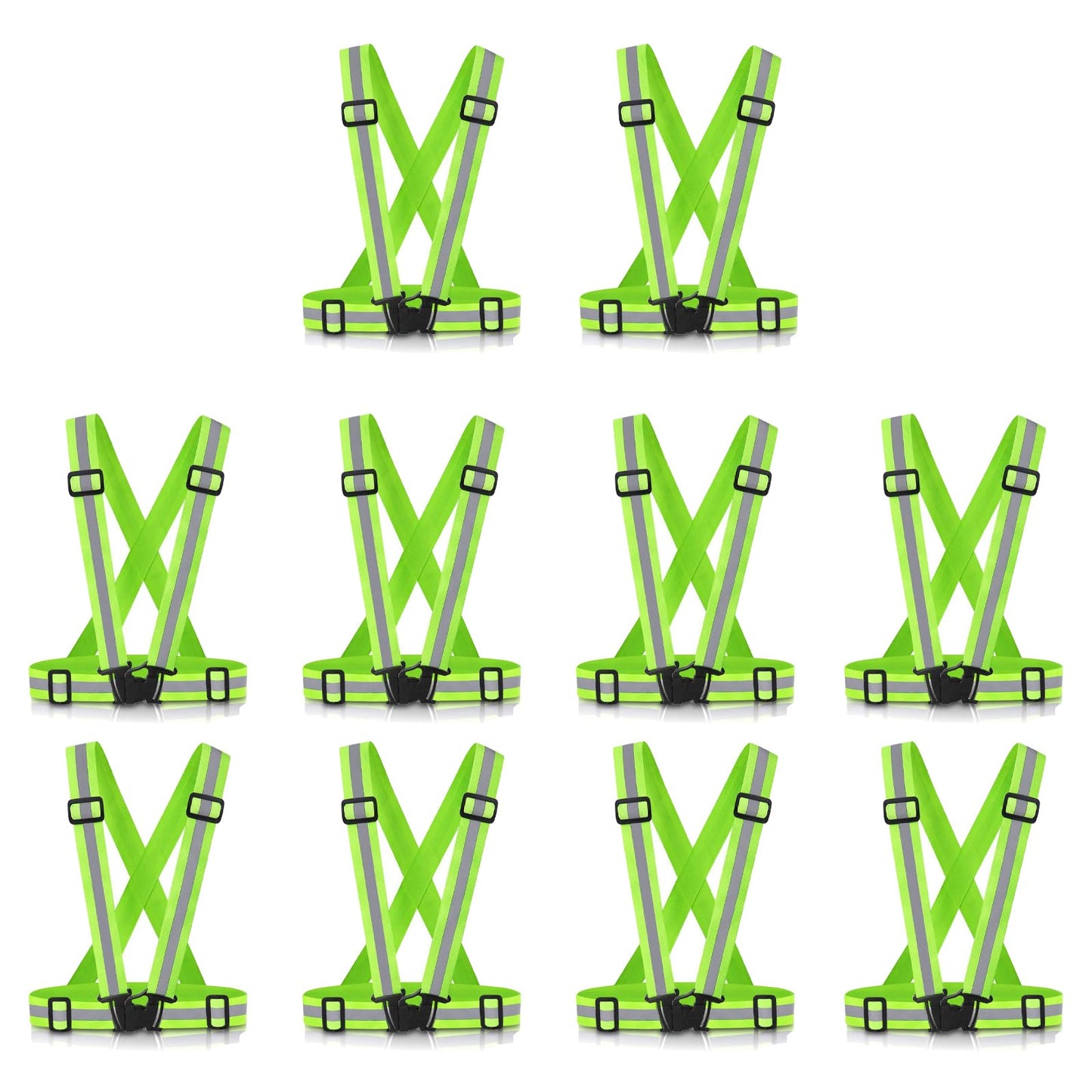 SAWNZC Reflective Vest Gear 10Pack, High Visibility Adjustable Running Vest for Night Running Cycling Jogging Dog Walking