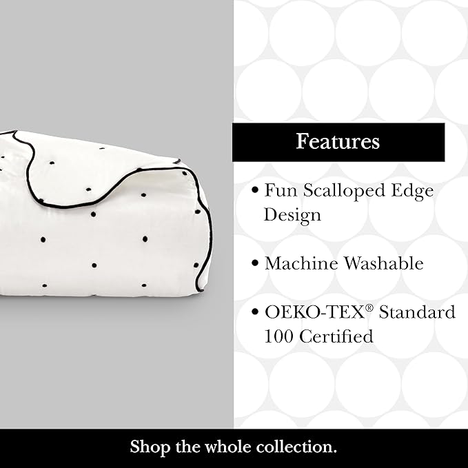 kate spade new york Scalloped Edge 3-Piece Full/Queen Quilt Bedding Set, 100% Cotton Reversible Cover, All Season Warmth Bedding, Machine Washable, Marshmallow
