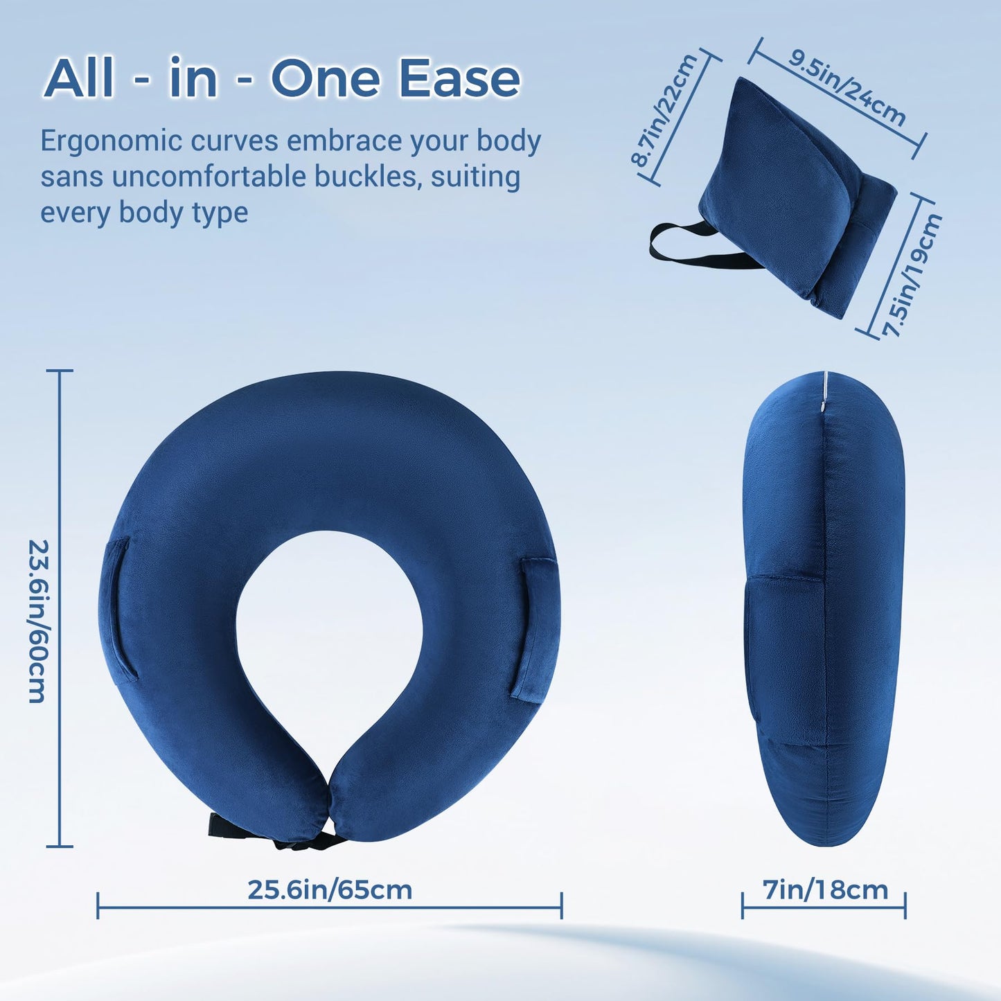 COOLBEBE Reading Pillow for Gaming, Arm Rest Support Pillow, U-Shaped Lap Pillow for Bed & Sofa, Compact Gaming Pillow with Tablet Support for Reading, Crocheting(Navy Blue)