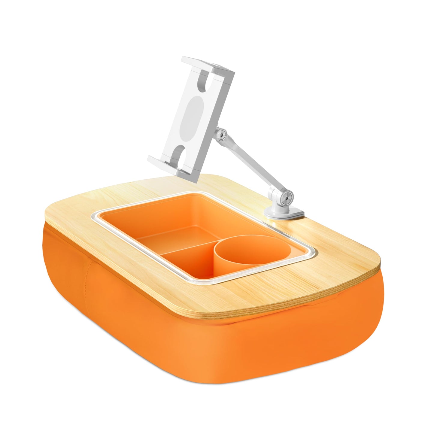 ERGONOV Lap Beanbag Tablet Pillow Stand with Snack Bowl and 360° Rotating Arm, Adjustable iPad Holder for Bed, Couch, and Recliner, Compatible with 4.7"-13" Kindle, iPad, Tablet, Phone,Orange