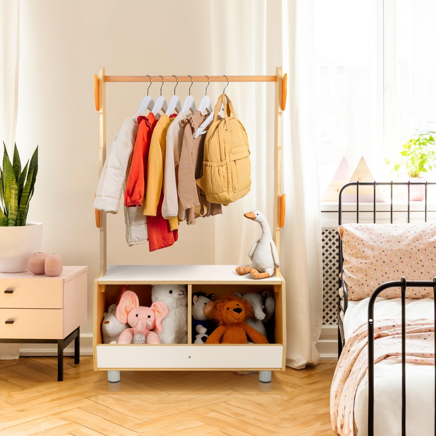 OOOK Tree Kids Dress Up Rack, Dress Up Storage for Toddlers, Kids' Costume Organizer Center with Storage Cabinet, Suitable for Children's Room, Living Room, Playroom and Daycare Centers.
