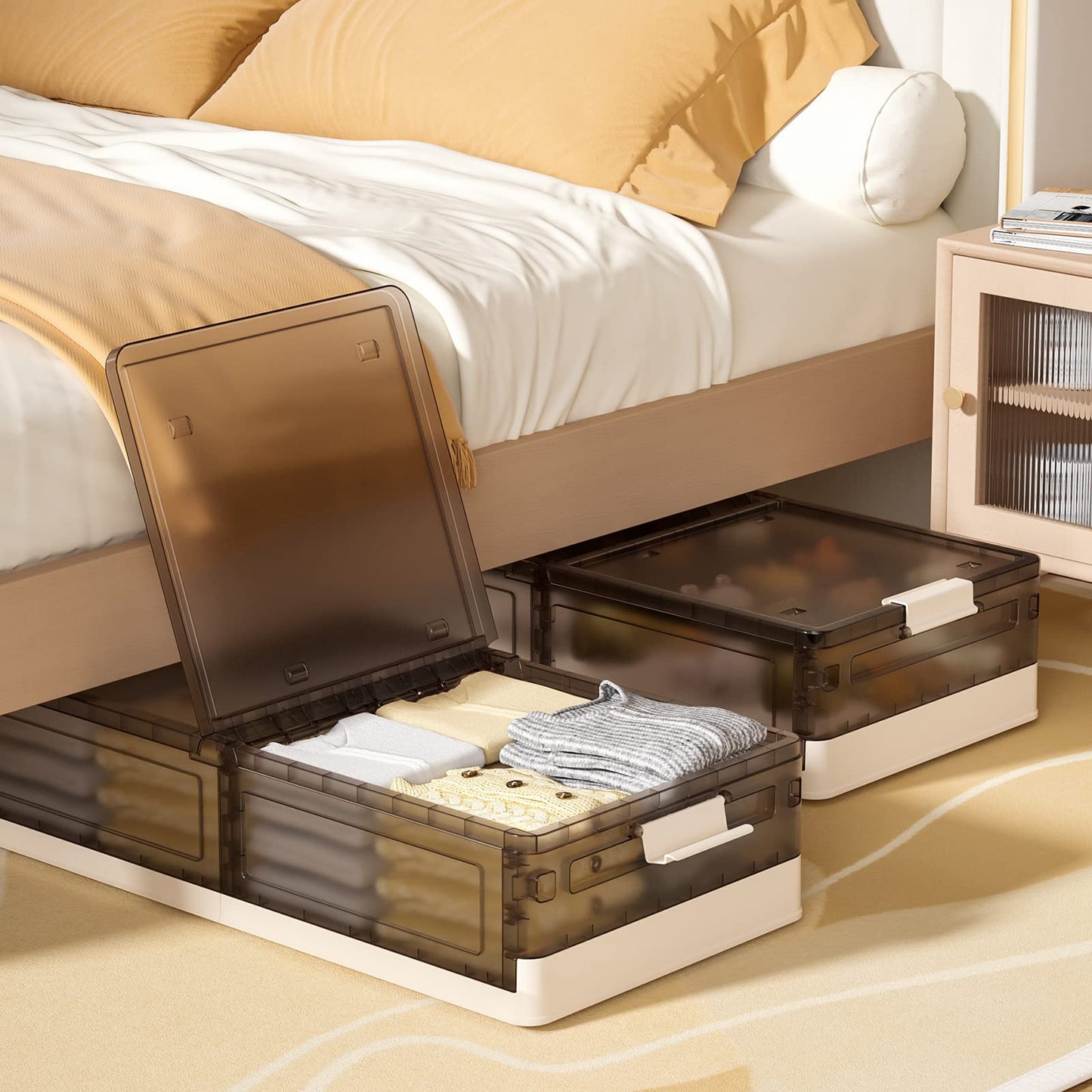 Under Bed Storage Containers, Stackable Under Bed Rolling Storage Plastic Containers, 11.5Gal Storage Bins with Wheels, Multi-purpose Storage Bins with Lids for Clothes, Shoes, And Duvets