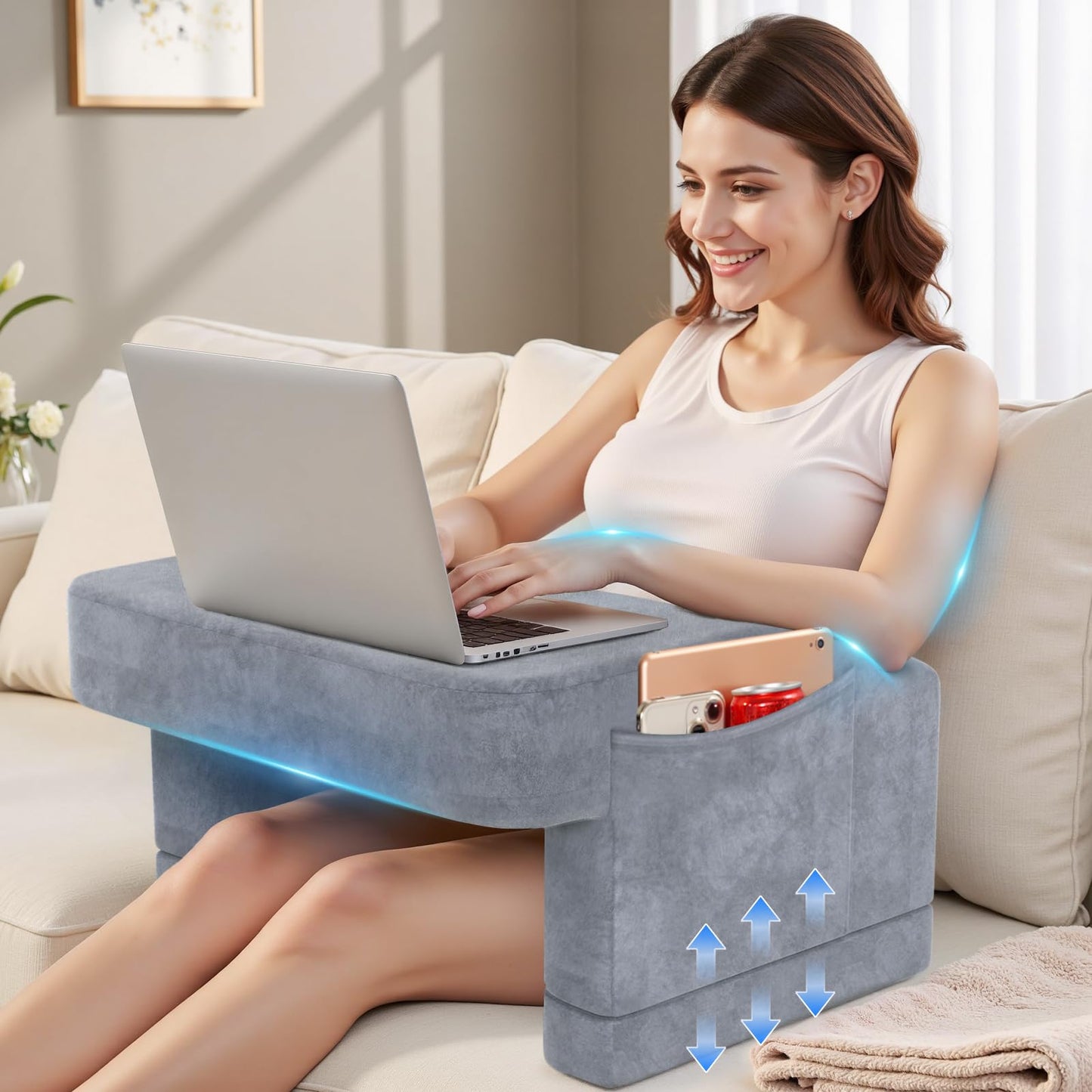 Gobelief Reading Pillow Adjustable, Gaming Pillow for Laptop, Lap Desk Pillow with Pockets for Reading Gaming Working Playing Crocheting in Bed Floor Sofa Car