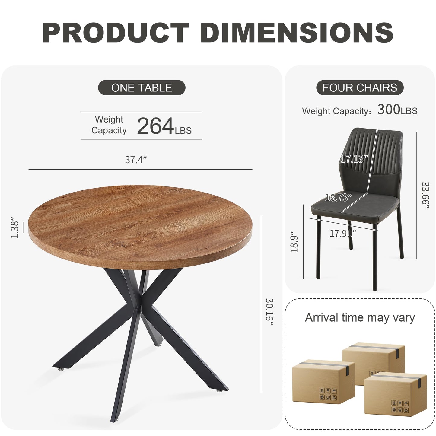 Pandolfini 37 Inch Round Dining Table Set for 4, Mid Century Modern Coffee Set for Dining Room Kitchen Apartment (Walnut Wood Color Table + 4 Dark Grey Chairs)