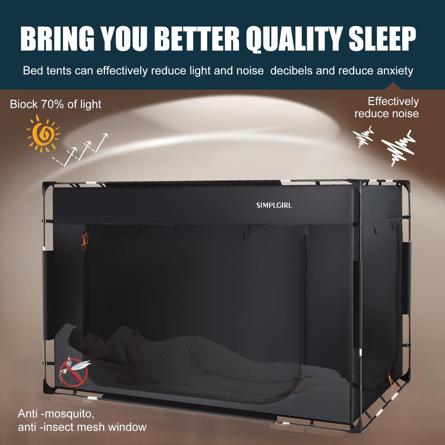 Bed Tent Bed Full Size Canopy Tents for Adult - Portable Dream Indoor Sleeping Tents Blackout with 3 Doors Breathable Private Space Tent