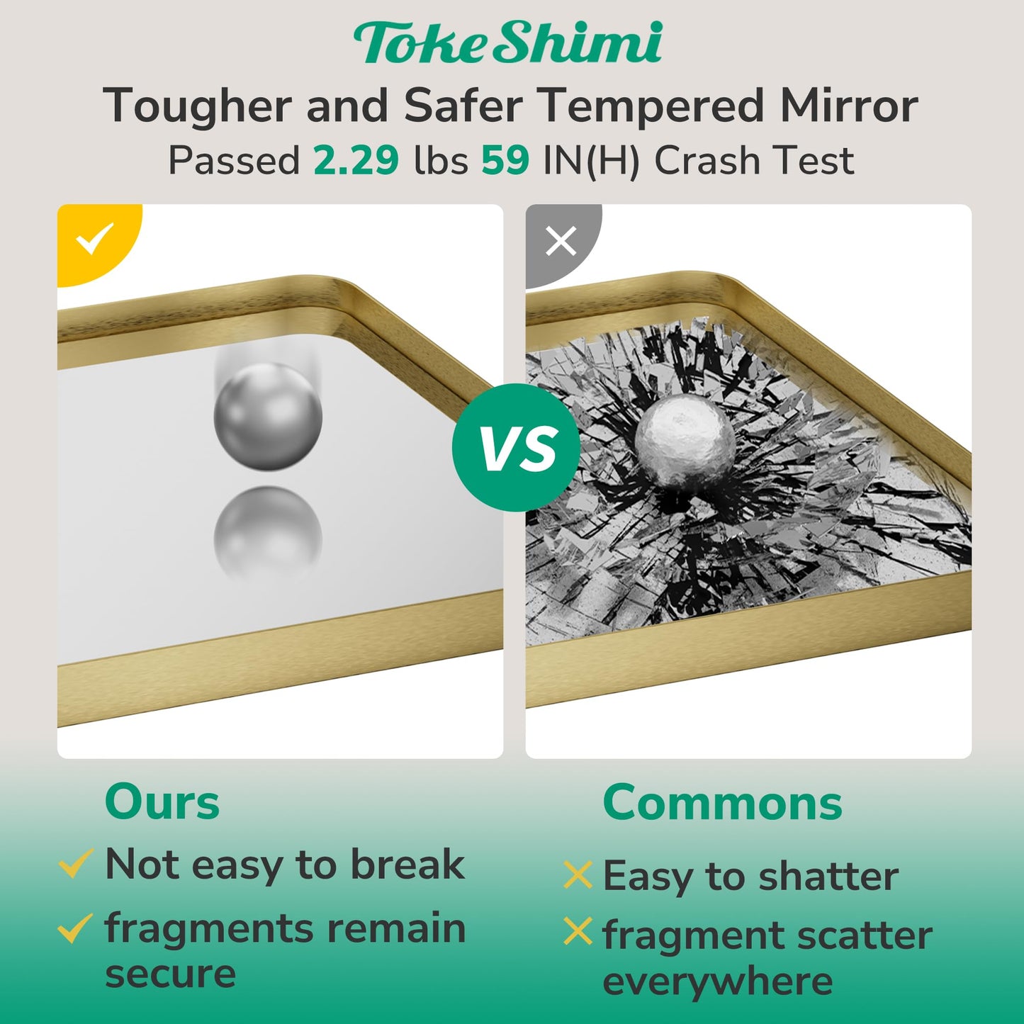 TokeShimi 42x36 Brushed Gold Bathroom Mirror for Over Sink,Bathroom Vanity Mirror with Tempered Glass, Modern Framed Wall Mirrors(Horizontal/Vertical)