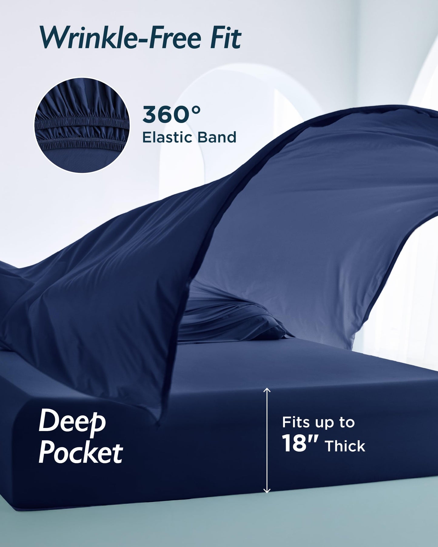 Breescape Cooling Sheet Set King Size - BlendTek™ Dry & Cool Technology for Hot Sleepers and Night Sweats, Q-Max>0.46 Tech, Deep Pocket Up to 18", 360° Elastic Band, Twilight Blue