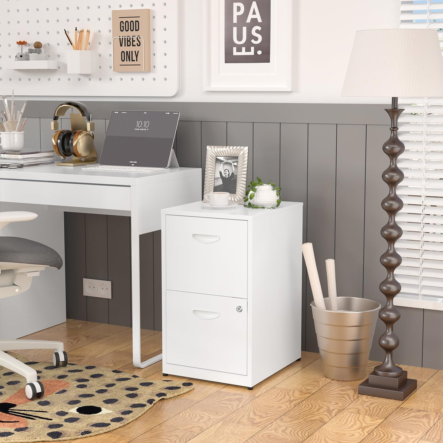 SteeLoong 2 Drawer File Cabinet with Lock,White Metal Office Drawers Filing Cabinets for Home Office, Two Drawer Under Desk File Cabinet for Hanging Letter,Easy Assemble
