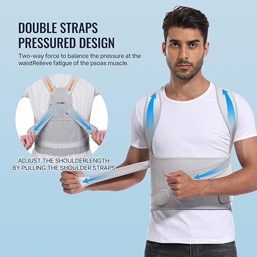Fit Geno Back Brace Posture Corrector for Men & Women: Shoulder Straightener Adjustable Full Back Support Pain Relief - Scoliosis Hunchback Spine Corrector (Medium)