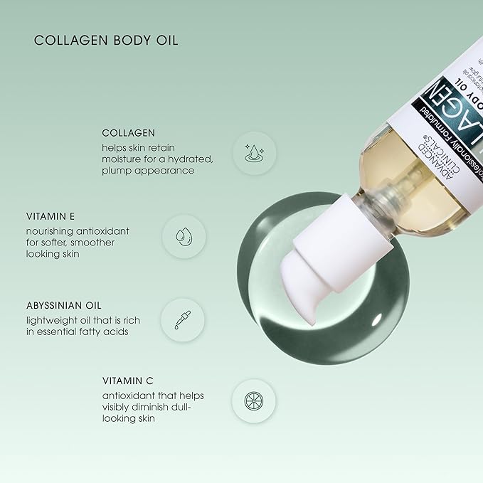 Advanced Clinicals Hydrating Collagen Oil For Body & After Shower | Visible Anti Aging Moisturizing Collagen Body Oil For Women & Men Helps Soften Appearance Of Crepe Skin & Wrinkles, 3.8 Fl Oz, 2pc