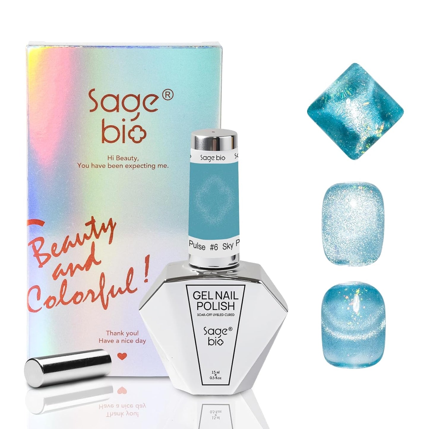 15ml Cat Eye Gel Nail Polish with Magnet Shimmer Glass Bead Effect 14