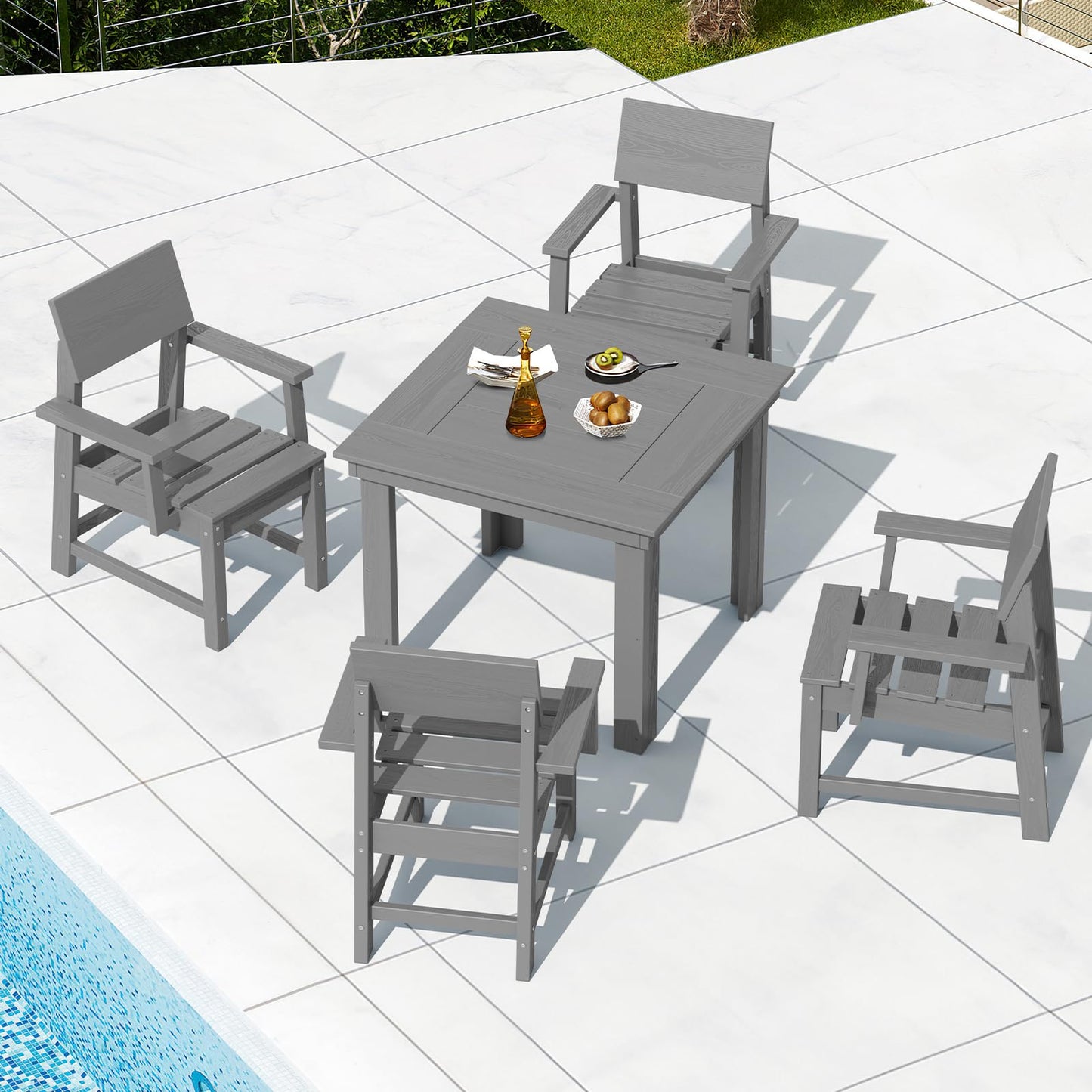 SERWALL HDPE Outdoor Dining Set, Patio Table and Chairs Set All Weather Patio Dining Set for 4, 5-Piece Patio Dining Furniture for Deck, Garden, Backyard, Gray